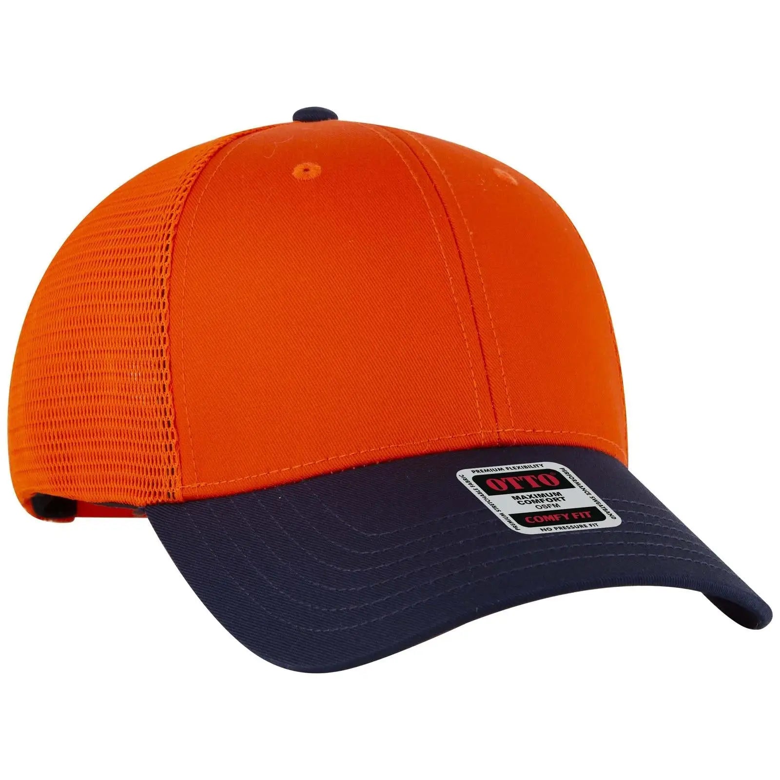 OTTO 83-2 ’OTTO Comfy Fit’ 6 Panel Low Profile Mesh Back Trucker Cap - Nvy/Org/Org - Nvy/Org/Org / 7 3/8’’ - 7 5/8’’