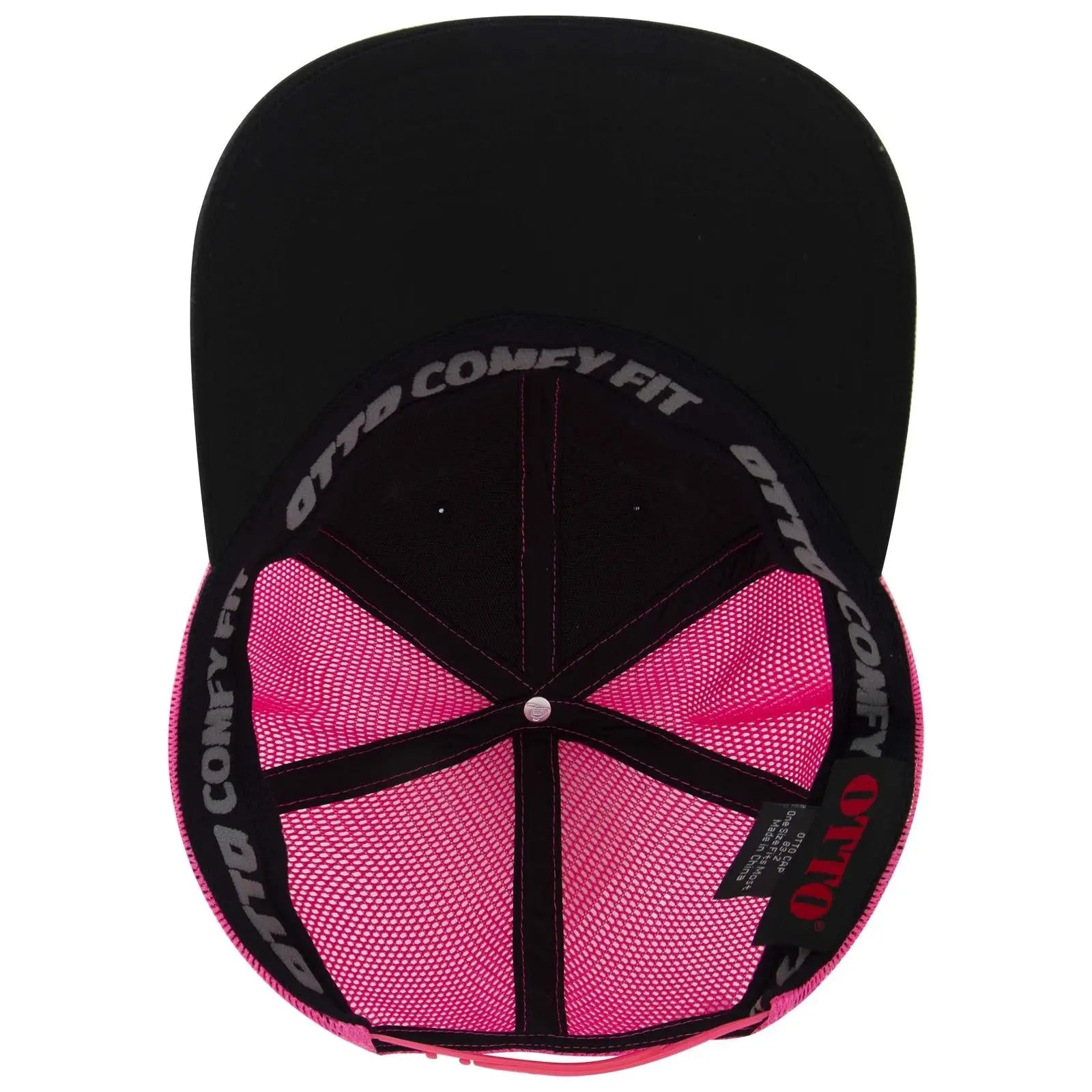OTTO 83-2 ’OTTO Comfy Fit’ 6 Panel Low Profile Mesh Back Trucker Cap - Blk/Blk/N.Pnk - Blk/Blk/N.Pnk / 7 3/8’’ - 7 5/8’’