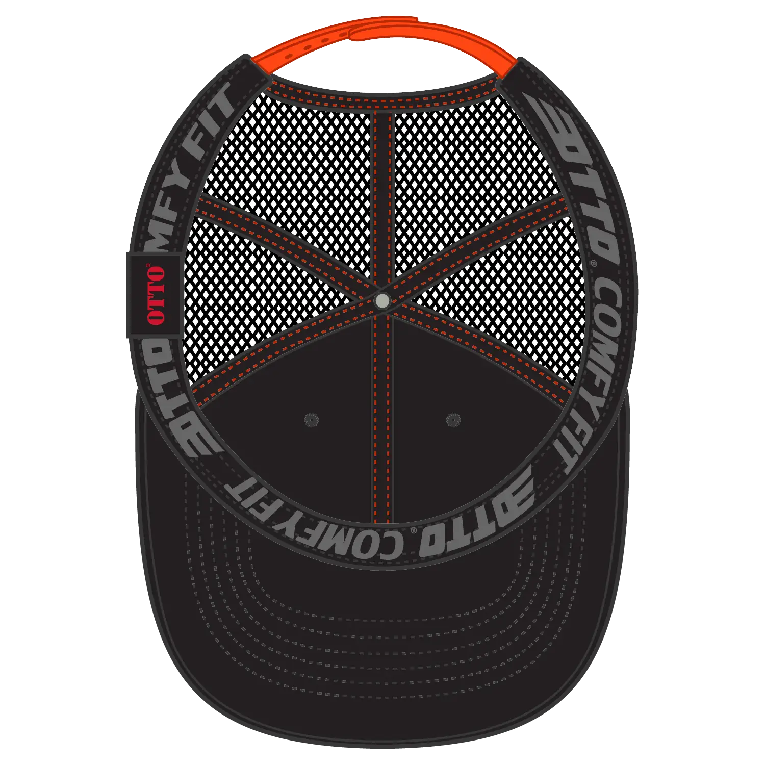 OTTO 83-2 ’OTTO Comfy Fit’ 6 Panel Low Profile Mesh Back Trucker Cap - Blk/Blk/Org - Blk/Blk/Org / 7 3/8’’ - 7 5/8’’