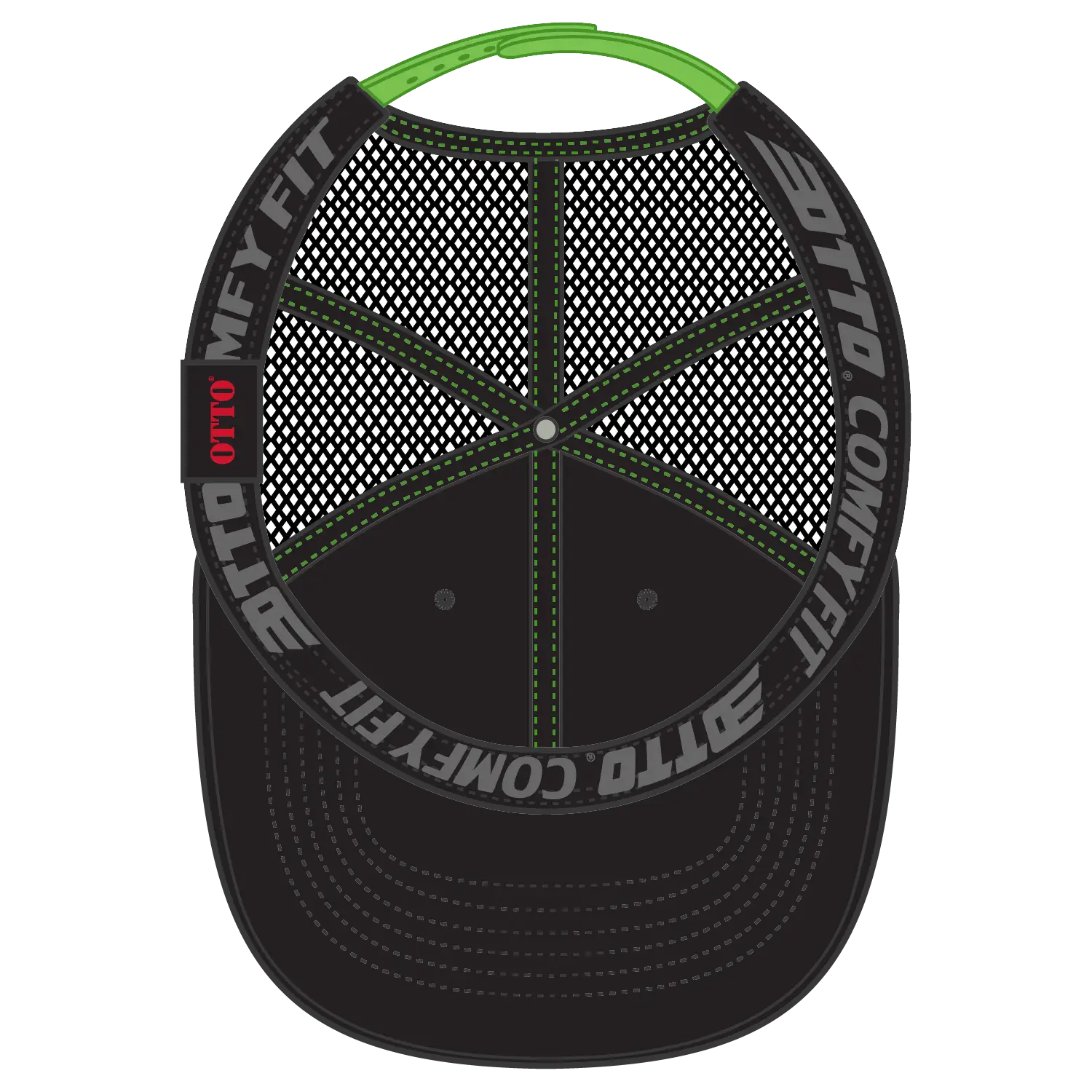 OTTO 83-2 ’OTTO Comfy Fit’ 6 Panel Low Profile Mesh Back Trucker Cap - Blk/Blk/N.Grn - Blk/Blk/N.Grn / 7 3/8’’ - 7 5/8’’