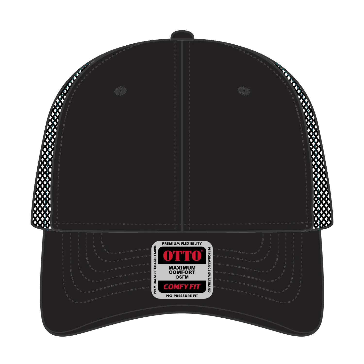 OTTO 83-2 ’OTTO Comfy Fit’ 6 Panel Low Profile Mesh Back Trucker Cap - Blk/Blk/N.Blue - Blk/Blk/N.Blue / 7 3/8’’ - 7