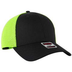 OTTO 83-2 ’OTTO Comfy Fit’ 6 Panel Low Profile Mesh Back Trucker Cap - Blk/Blk/N.Grn - Blk/Blk/N.Grn / 7 3/8’’ - 7 5/8’’
