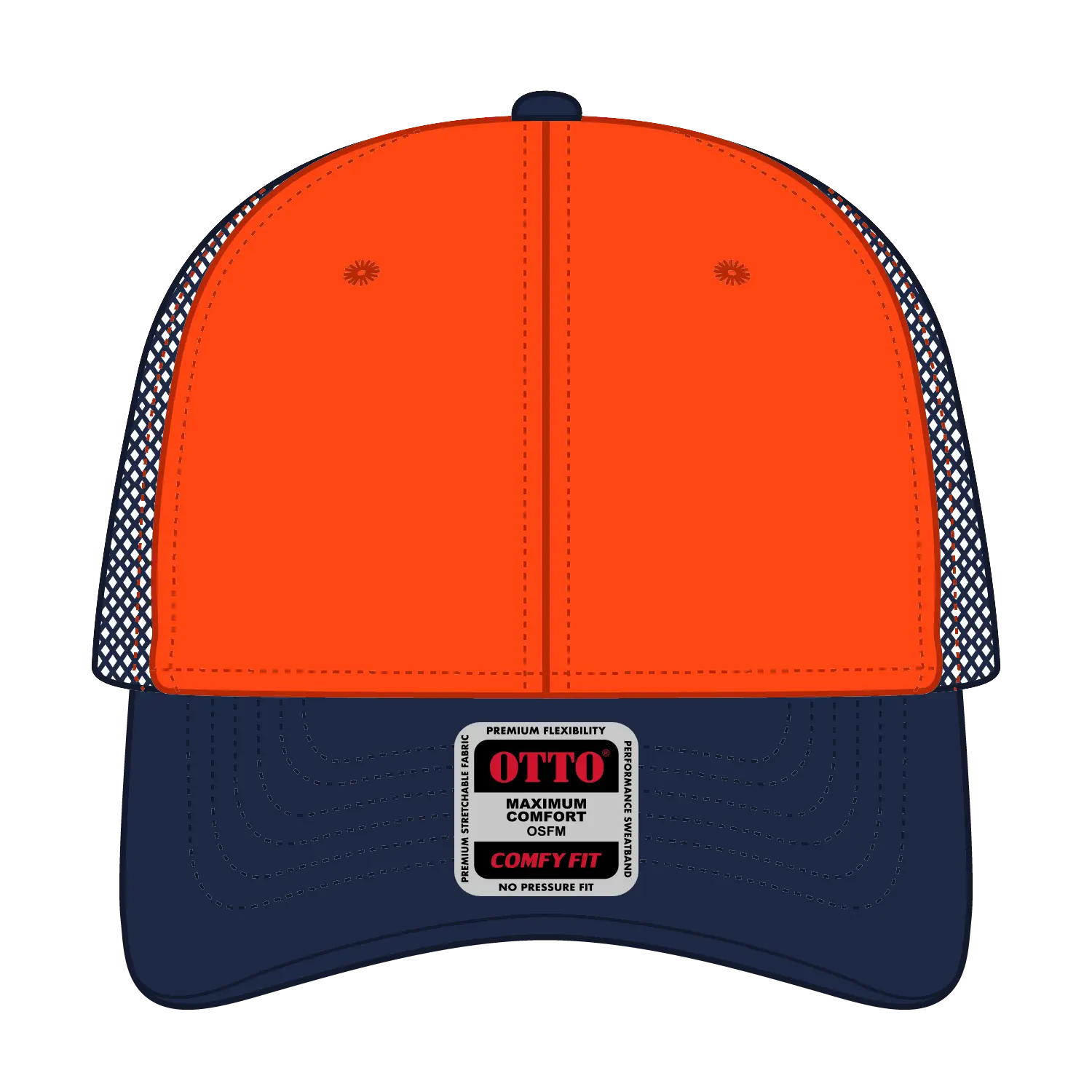 OTTO 83-2 ’OTTO Comfy Fit’ 6 Panel Low Profile Mesh Back Trucker Cap - Nvy/Org/Org - Nvy/Org/Org / 7 3/8’’ - 7 5/8’’