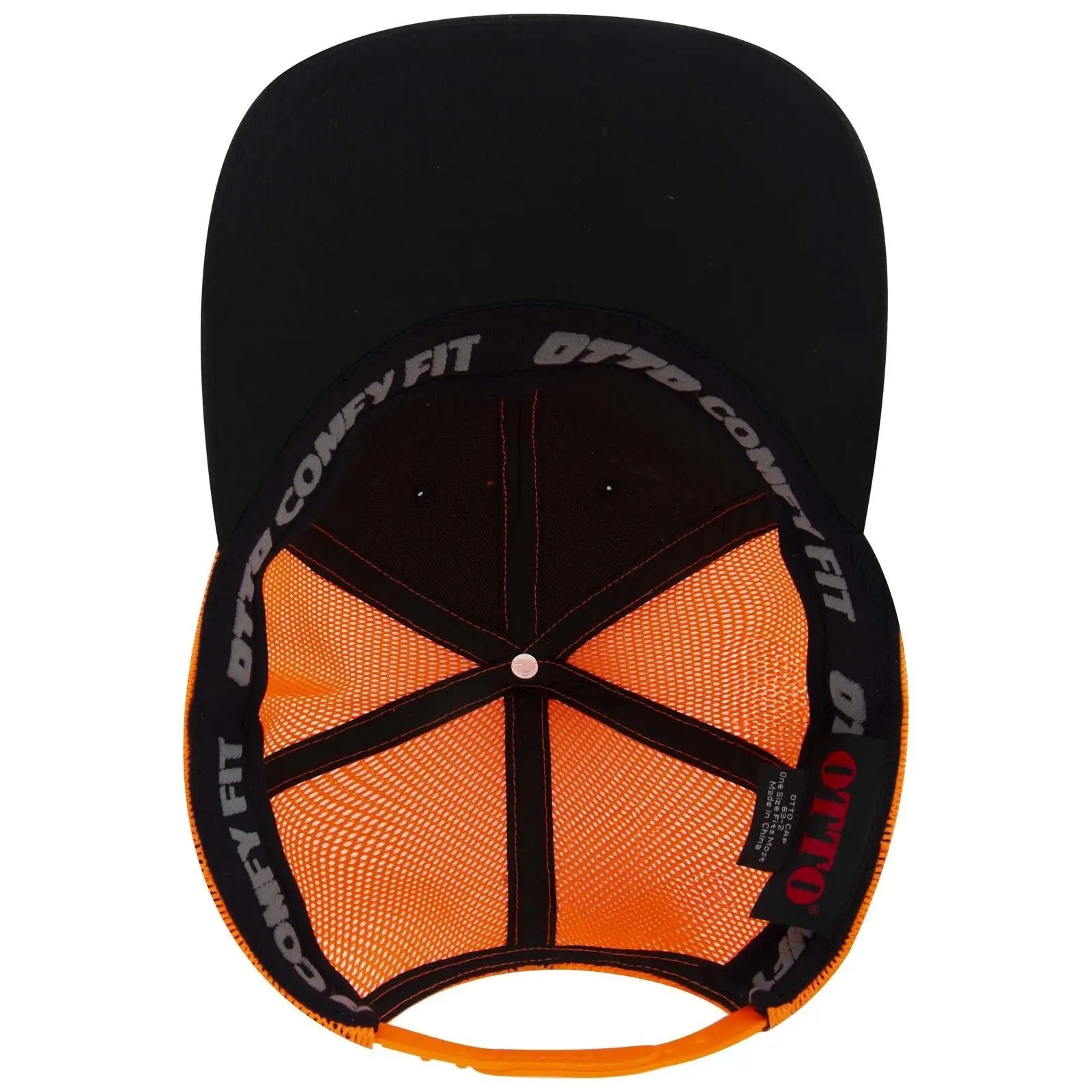 OTTO 83-2 ’OTTO Comfy Fit’ 6 Panel Low Profile Mesh Back Trucker Cap - Blk/Blk/N Org - Blk/Blk/N Org / 7 3/8’’ - 7 5/8’’