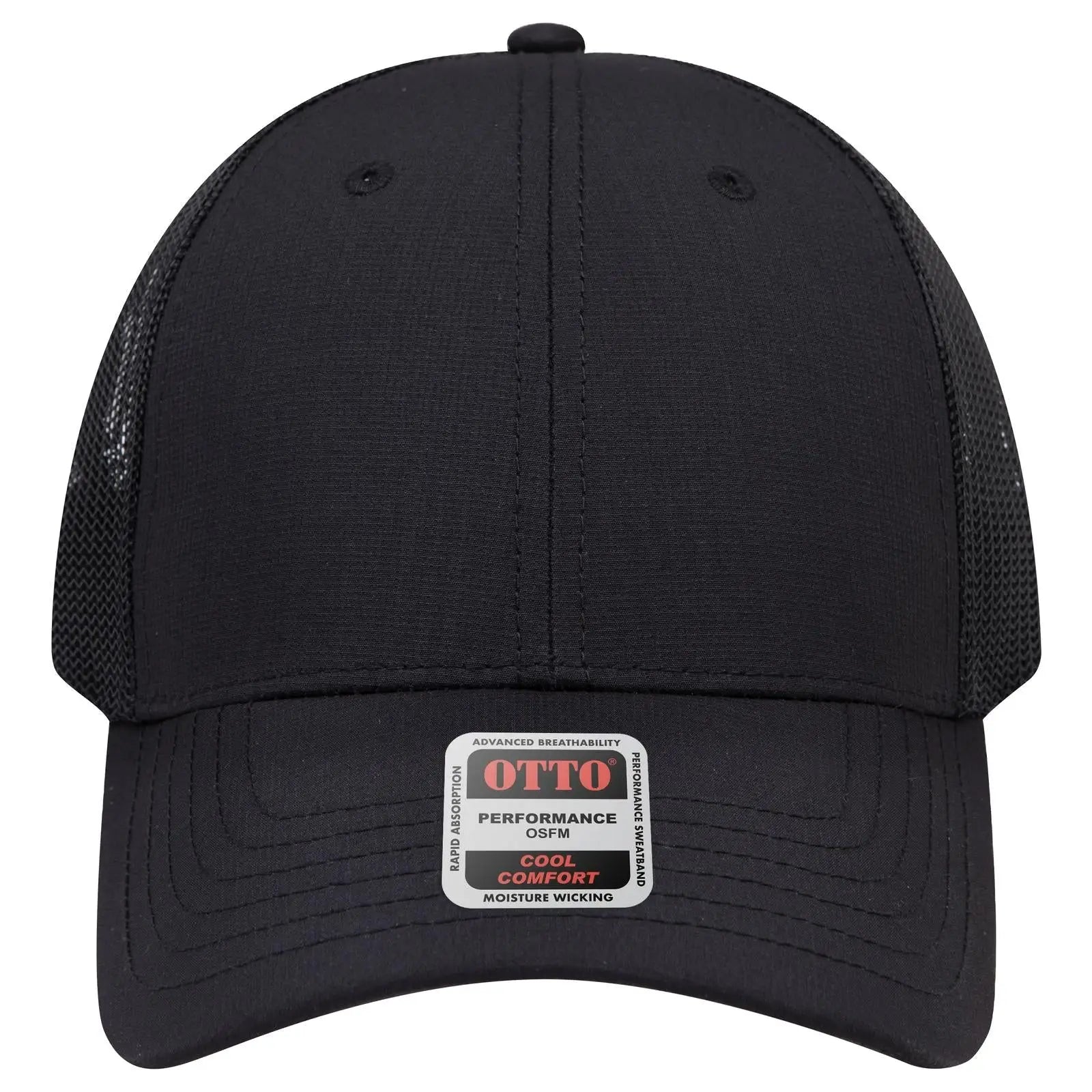 OTTO 83-3 6 Panel Low Profile Mesh Back Trucker Cap - Black - Black / 7 3/8’’ - 7 5/8’’