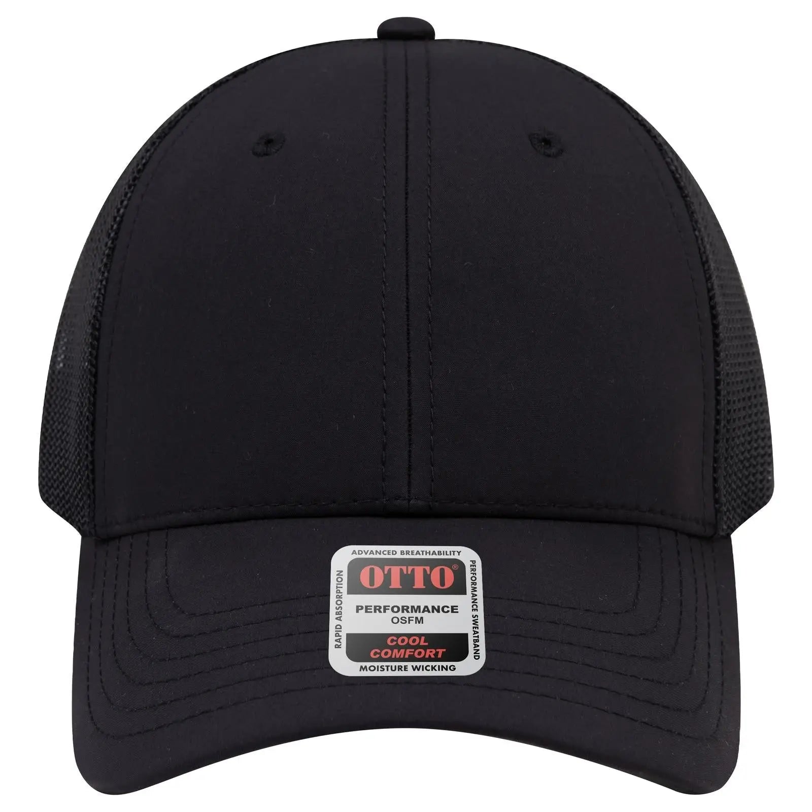 OTTO 83-3 6 Panel Low Profile Mesh Back Trucker Cap - Black - Black / 7 3/8’’ - 7 5/8’’