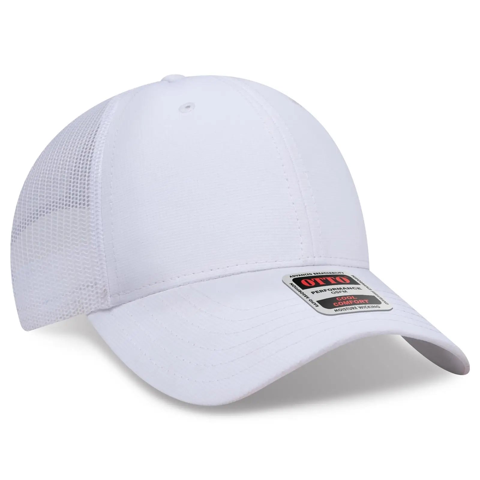 OTTO 83-3 6 Panel Low Profile Mesh Back Trucker Cap - White - White / 7 3/8’’ - 7 5/8’’