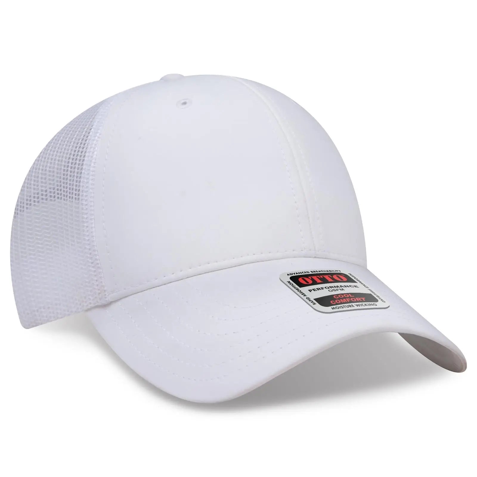 OTTO 83-3 6 Panel Low Profile Mesh Back Trucker Cap - Wht - Wht / 7 3/8’’ - 7 5/8’’