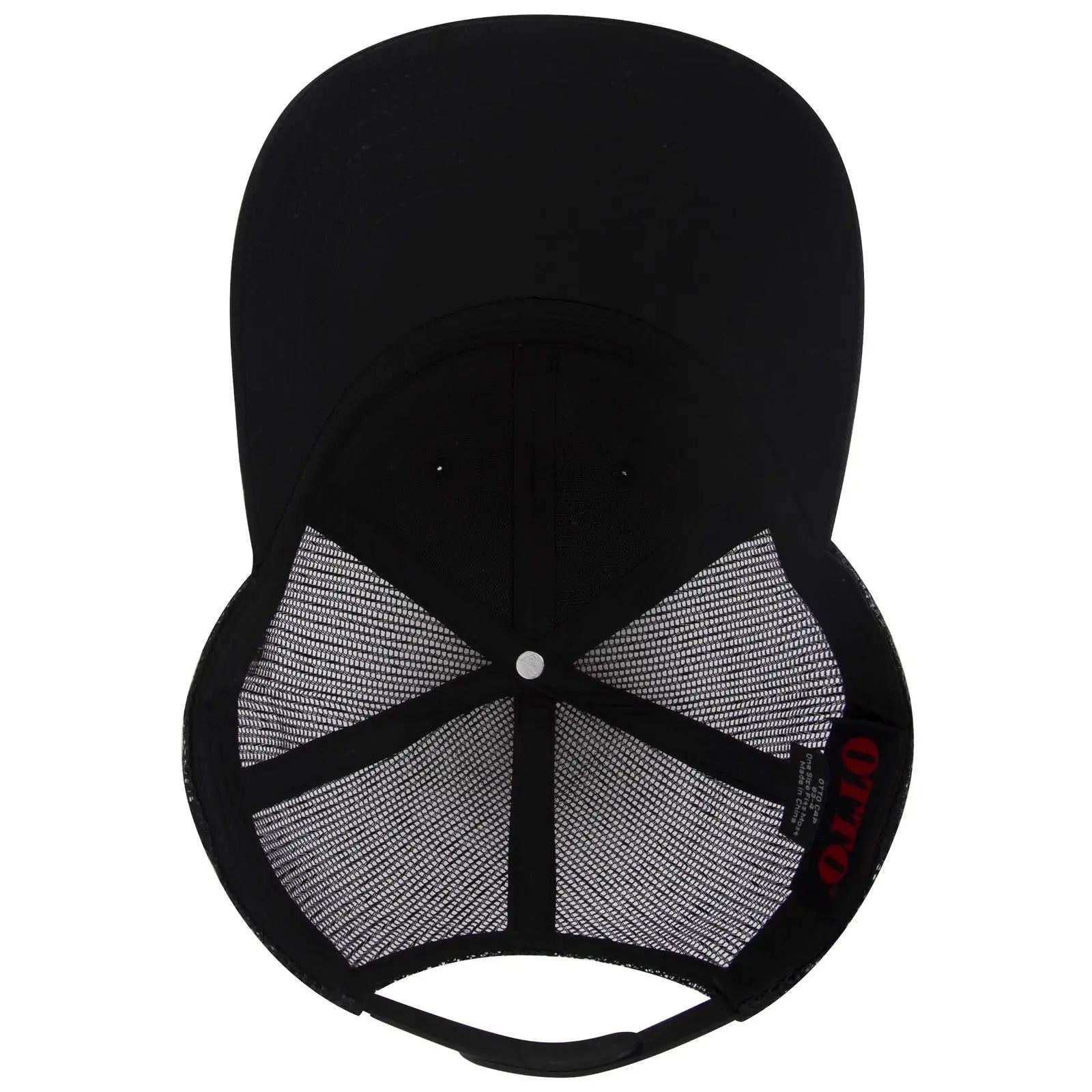 OTTO 83-4 6 Panel Low Profile Mesh Back Trucker Cap - Black - Black / 7 3/8’’ - 7 5/8’’