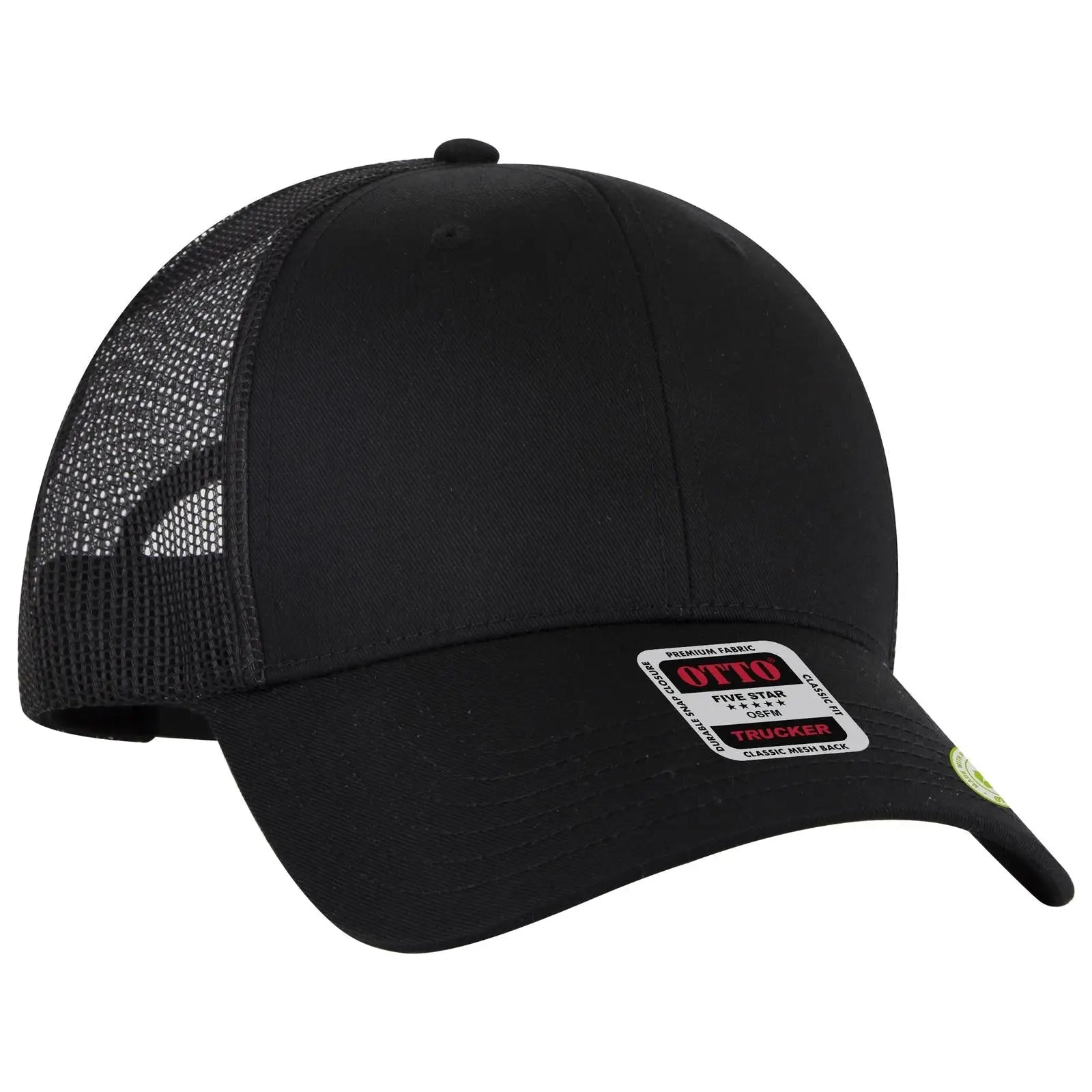 OTTO 83-4 6 Panel Low Profile Mesh Back Trucker Cap - Black - Black / 7 3/8’’ - 7 5/8’’