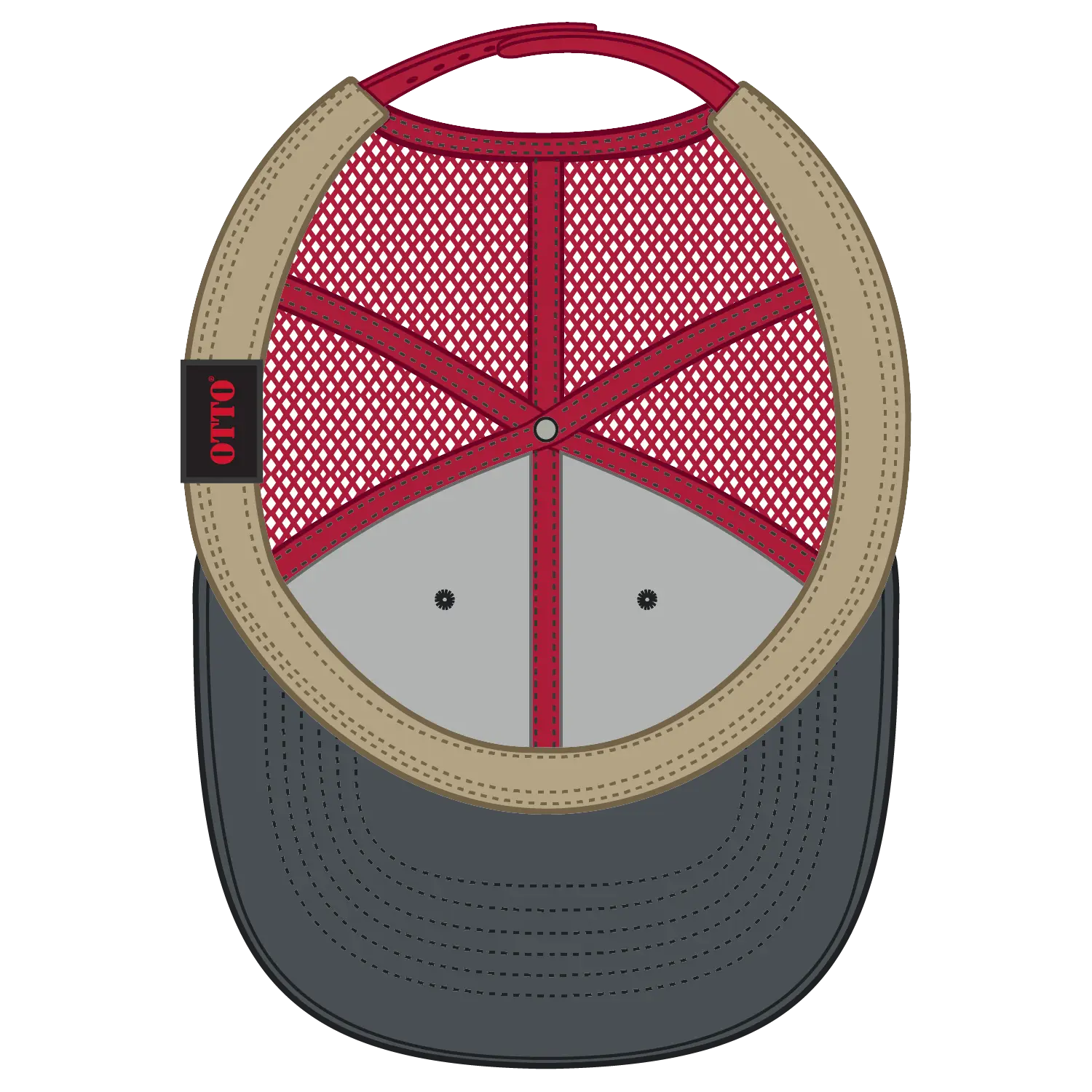 OTTO 83-473 6 Panel Low Profile Mesh Back Trucker Cap - Ch.Gry/Ch.Gry/Red - Ch.Gry/Ch.Gry/Red / 6 1/2’’ - 7 5/8’’