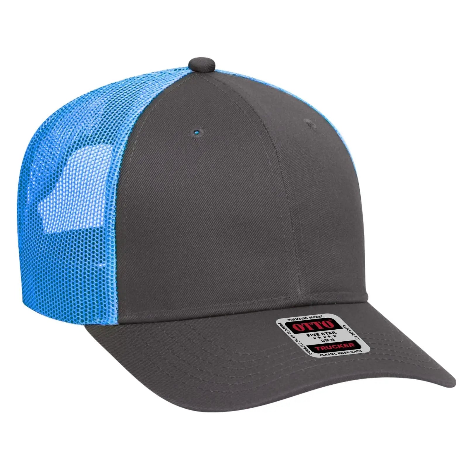 OTTO 83-473 6 Panel Low Profile Mesh Back Trucker Cap - Ch.Gry/CH.Gry/N.Blu - Ch.Gry/CH.Gry/N.Blu / 6 1/2’’ - 7 5/8’’