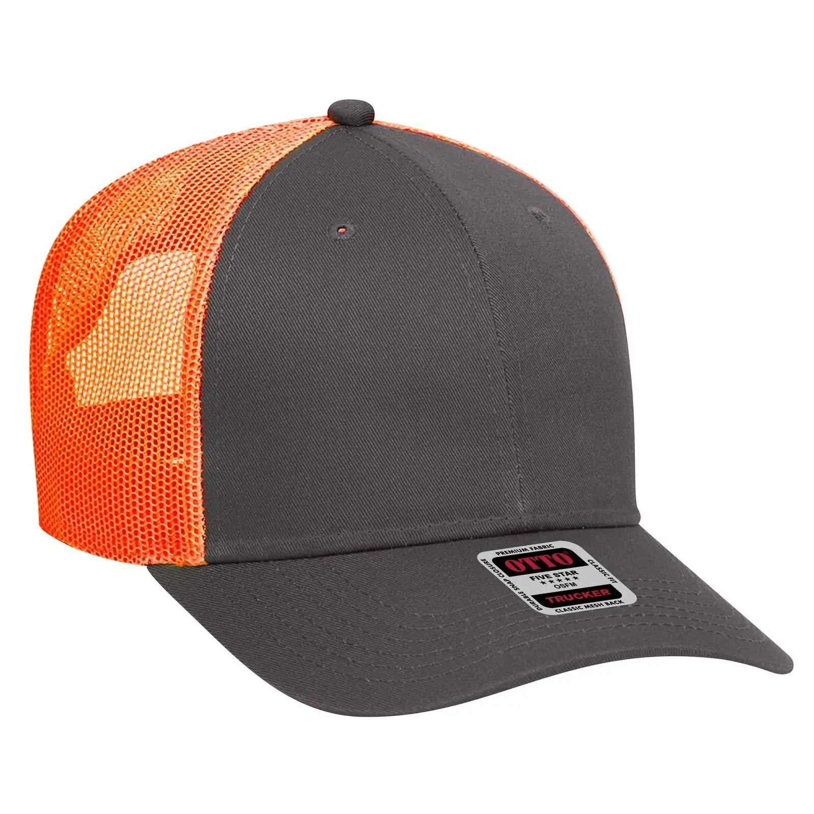 OTTO 83-473 6 Panel Low Profile Mesh Back Trucker Cap - Ch.Gry/Ch.Gry/N.Org - Ch.Gry/Ch.Gry/N.Org / 6 1/2’’ - 7 5/8’’