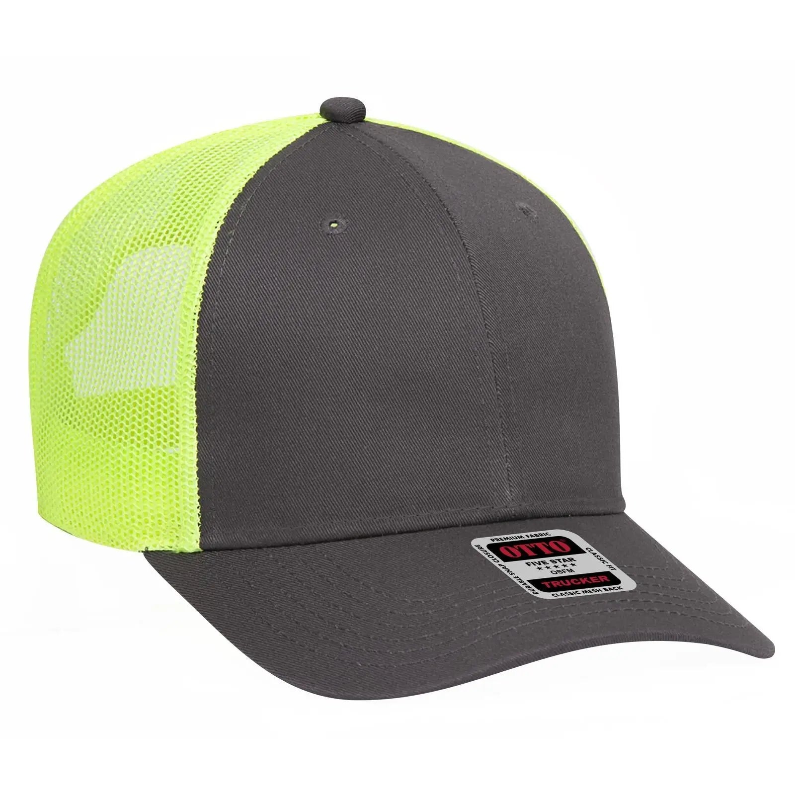 OTTO 83-473 6 Panel Low Profile Mesh Back Trucker Cap - Ch.Gry/Ch.Gry/N.Yel - Ch.Gry/Ch.Gry/N.Yel / 6 1/2’’ - 7 5/8’’