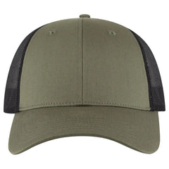 OTTO 83-473 6 Panel Low Profile Mesh Back Trucker Cap - Ol.Grn/Ol.Grn/Blk - Ol.Grn/Ol.Grn/Blk / 6 1/2’’ - 7 5/8’’