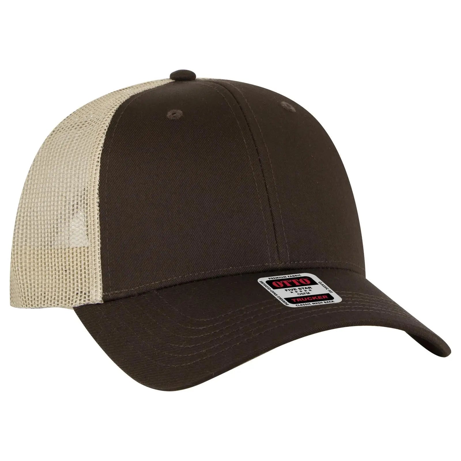 OTTO 83-473 6 Panel Low Profile Mesh Back Trucker Cap - Dk.Brn/Dk.Brn/Kha - Dk.Brn/Dk.Brn/Kha / 6 1/2’’ - 7 5/8’’