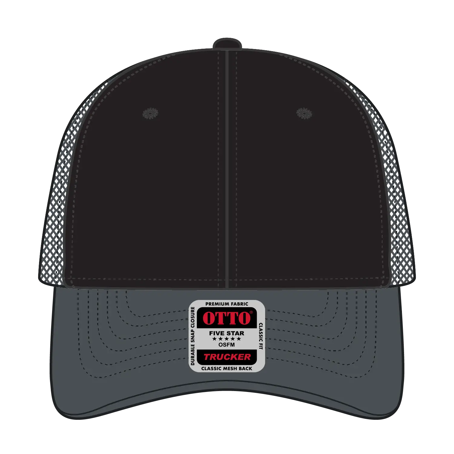OTTO 83-473 6 Panel Low Profile Mesh Back Trucker Cap - Ch.Gry/Blk/Ch.Gry - Ch.Gry/Blk/Ch.Gry / 6 1/2’’ - 7 5/8’’
