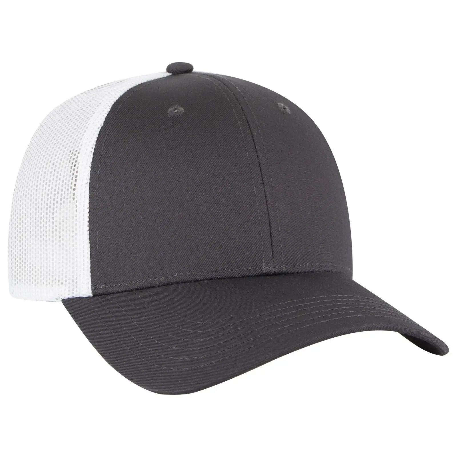 OTTO 83-473 6 Panel Low Profile Mesh Back Trucker Cap - Ch.Gry/Ch.Gry/Wht - Ch.Gry/Ch.Gry/Wht / 6 1/2’’ - 7 5/8’’