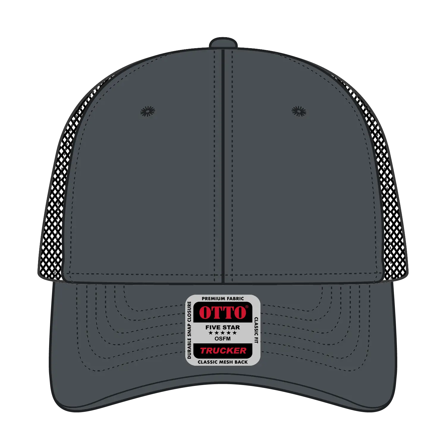 OTTO 83-473 6 Panel Low Profile Mesh Back Trucker Cap - Ch.Gry/Ch.Gry/Blk - Ch.Gry/Ch.Gry/Blk / 6 1/2’’ - 7 5/8’’