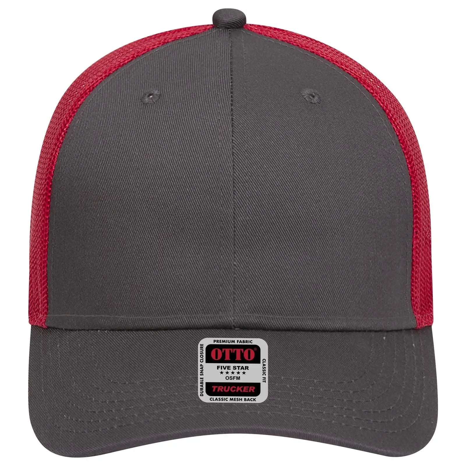 OTTO 83-473 6 Panel Low Profile Mesh Back Trucker Cap - Ch.Gry/Ch.Gry/Red - Ch.Gry/Ch.Gry/Red / 6 1/2’’ - 7 5/8’’