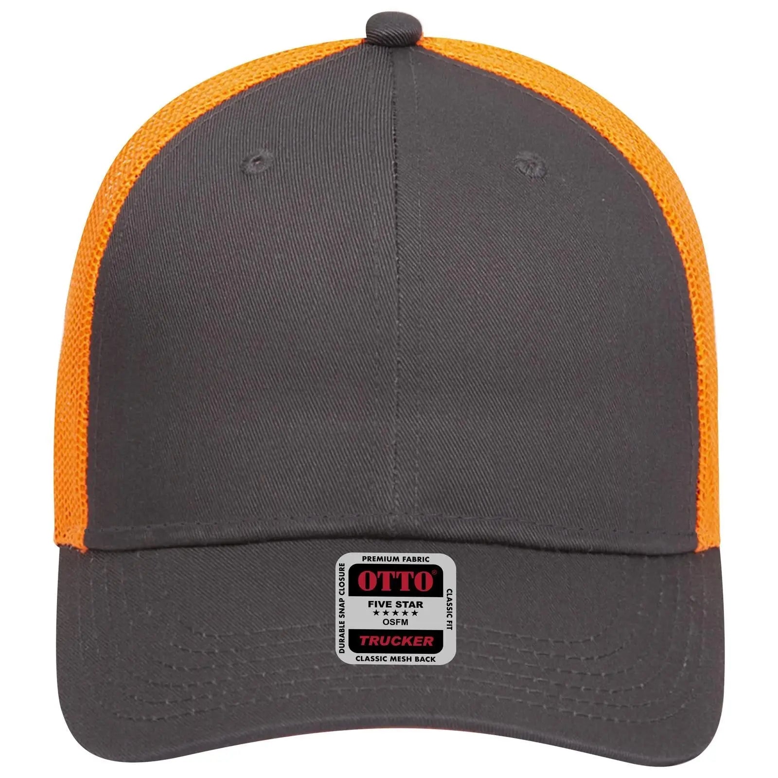 OTTO 83-473 6 Panel Low Profile Mesh Back Trucker Cap - Ch.Gry/Ch.Gry/N.Org - Ch.Gry/Ch.Gry/N.Org / 6 1/2’’ - 7 5/8’’
