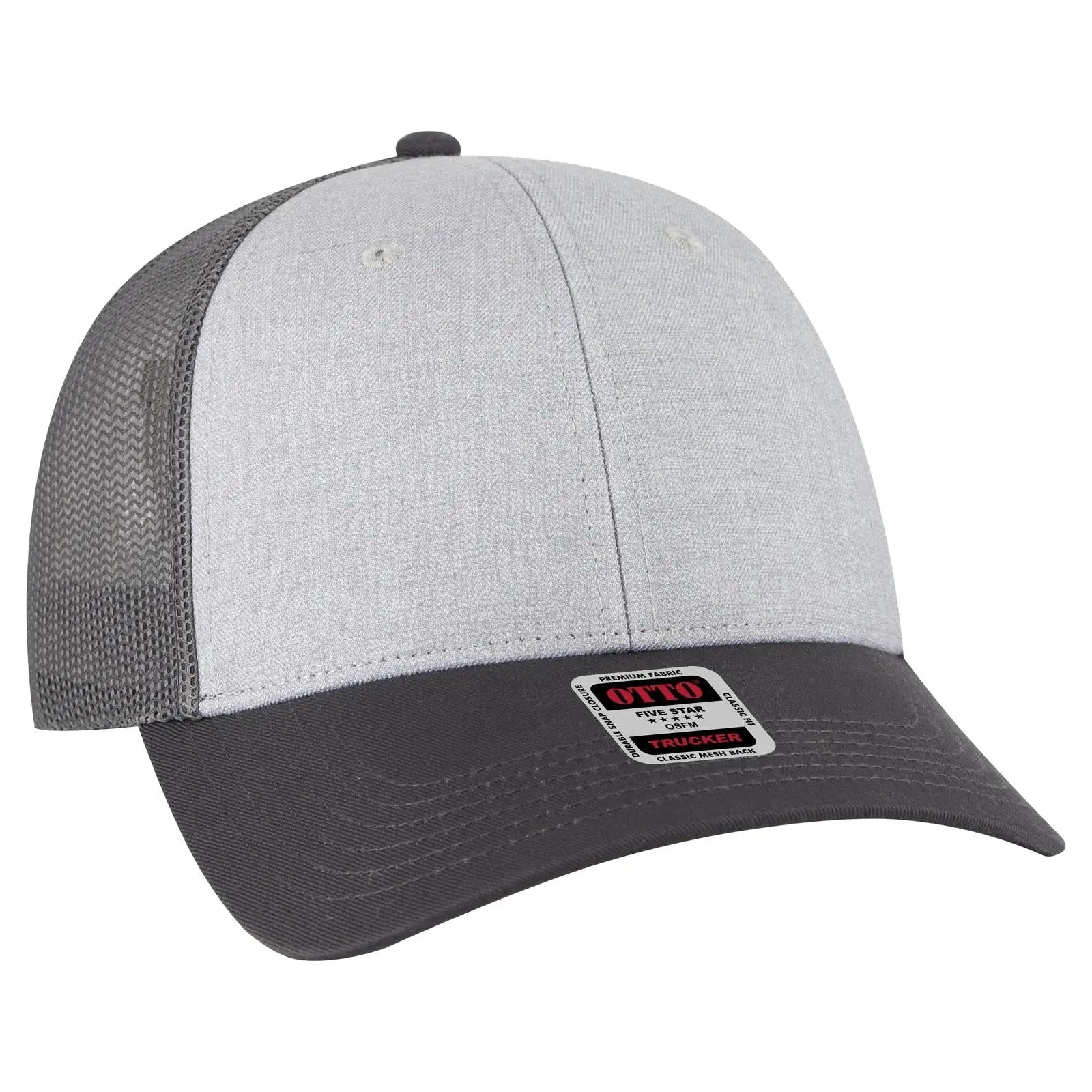 OTTO 83-473 6 Panel Low Profile Mesh Back Trucker Cap - CharcoalGray/HeatherGray/CharcoalGray