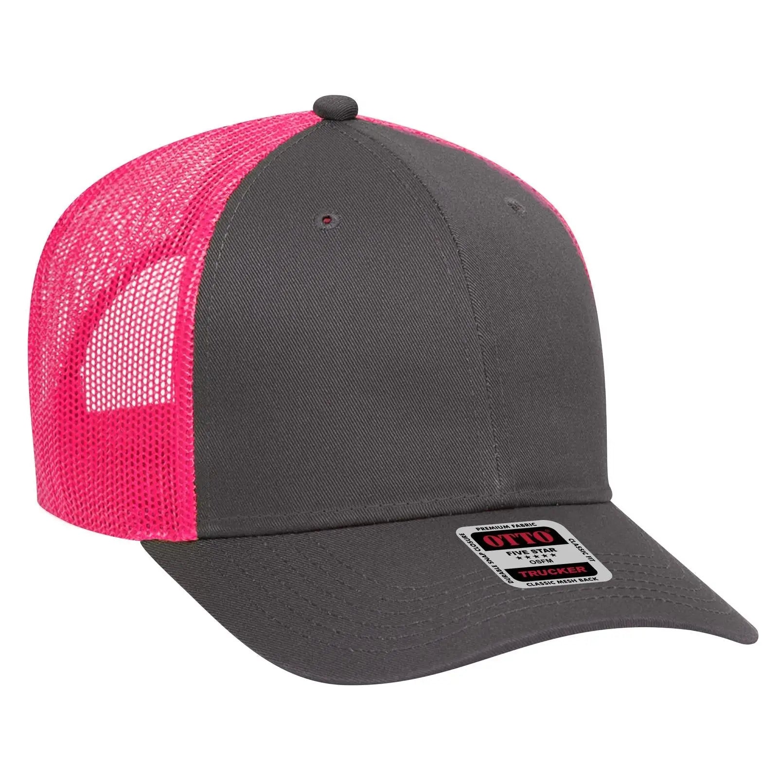 OTTO 83-473 6 Panel Low Profile Mesh Back Trucker Cap - Ch.Gry/Ch.Gry/N.Pnk - Ch.Gry/Ch.Gry/N.Pnk / 6 1/2’’ - 7 5/8’’