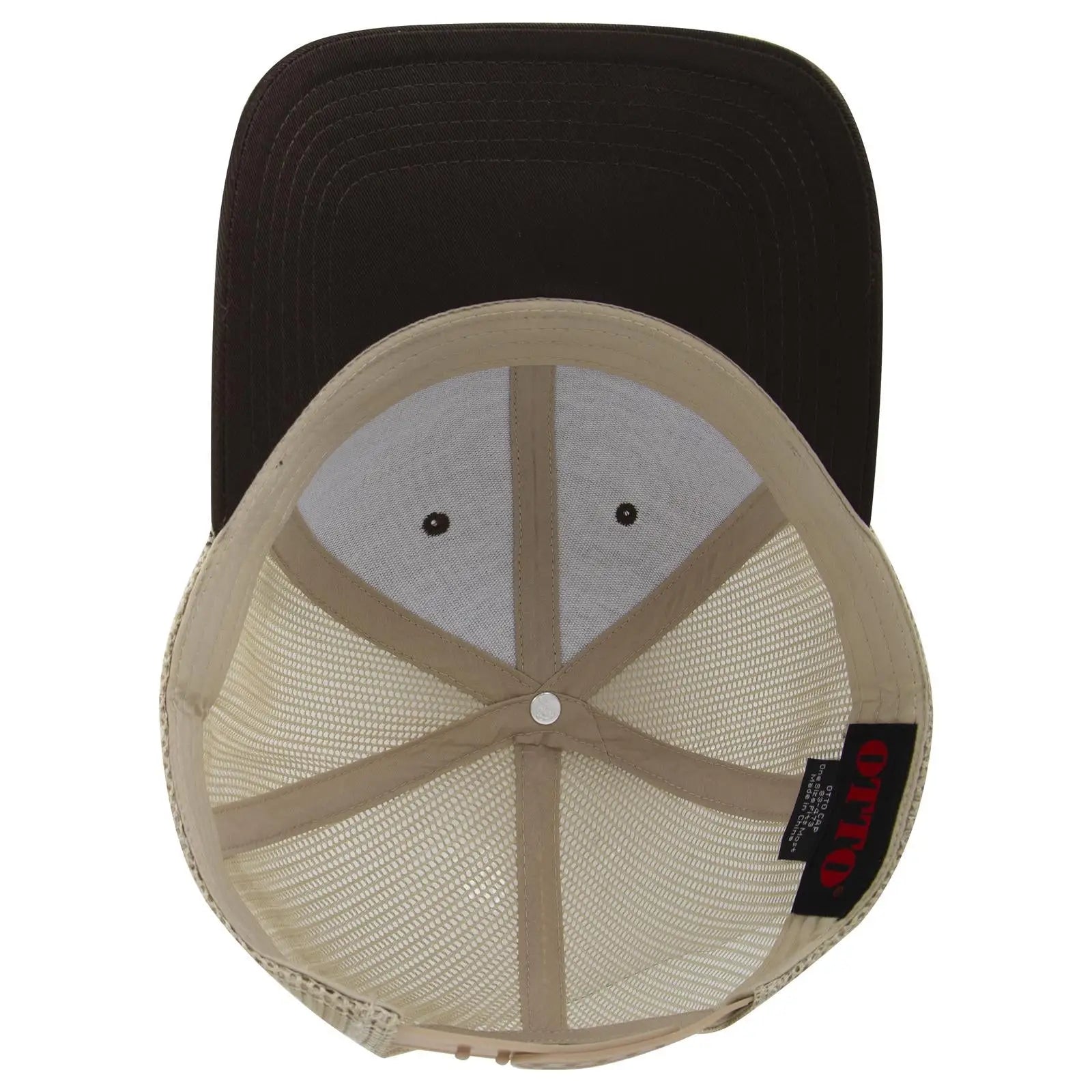 OTTO 83-473 6 Panel Low Profile Mesh Back Trucker Cap - Dk.Brn/Dk.Brn/Kha - Dk.Brn/Dk.Brn/Kha / 6 1/2’’ - 7 5/8’’