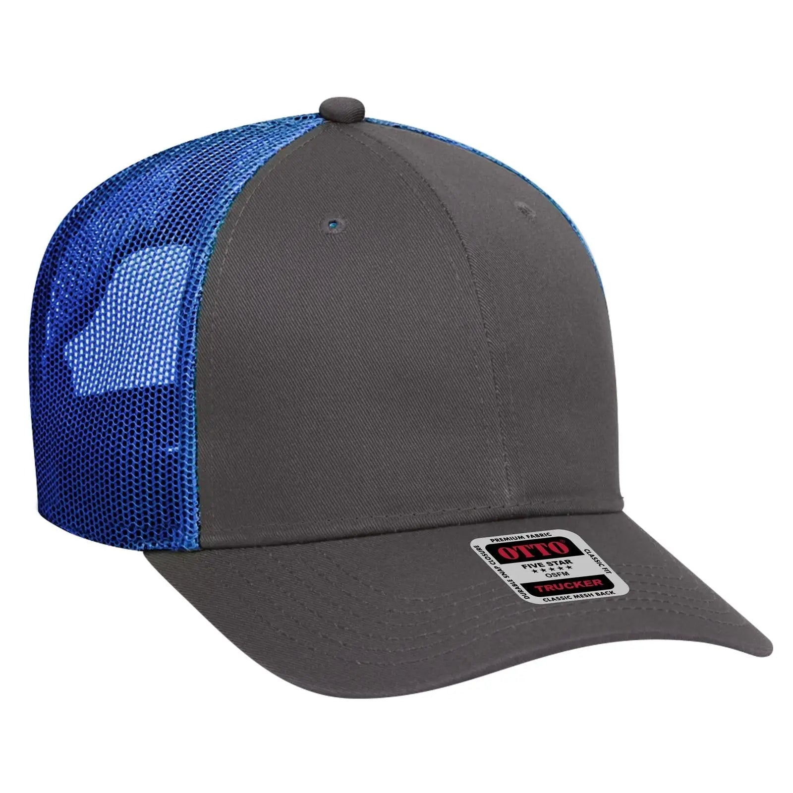 OTTO 83-473 6 Panel Low Profile Mesh Back Trucker Cap - Ch.Gry/Ch.Gry/Ryl - Ch.Gry/Ch.Gry/Ryl / 6 1/2’’ - 7 5/8’’