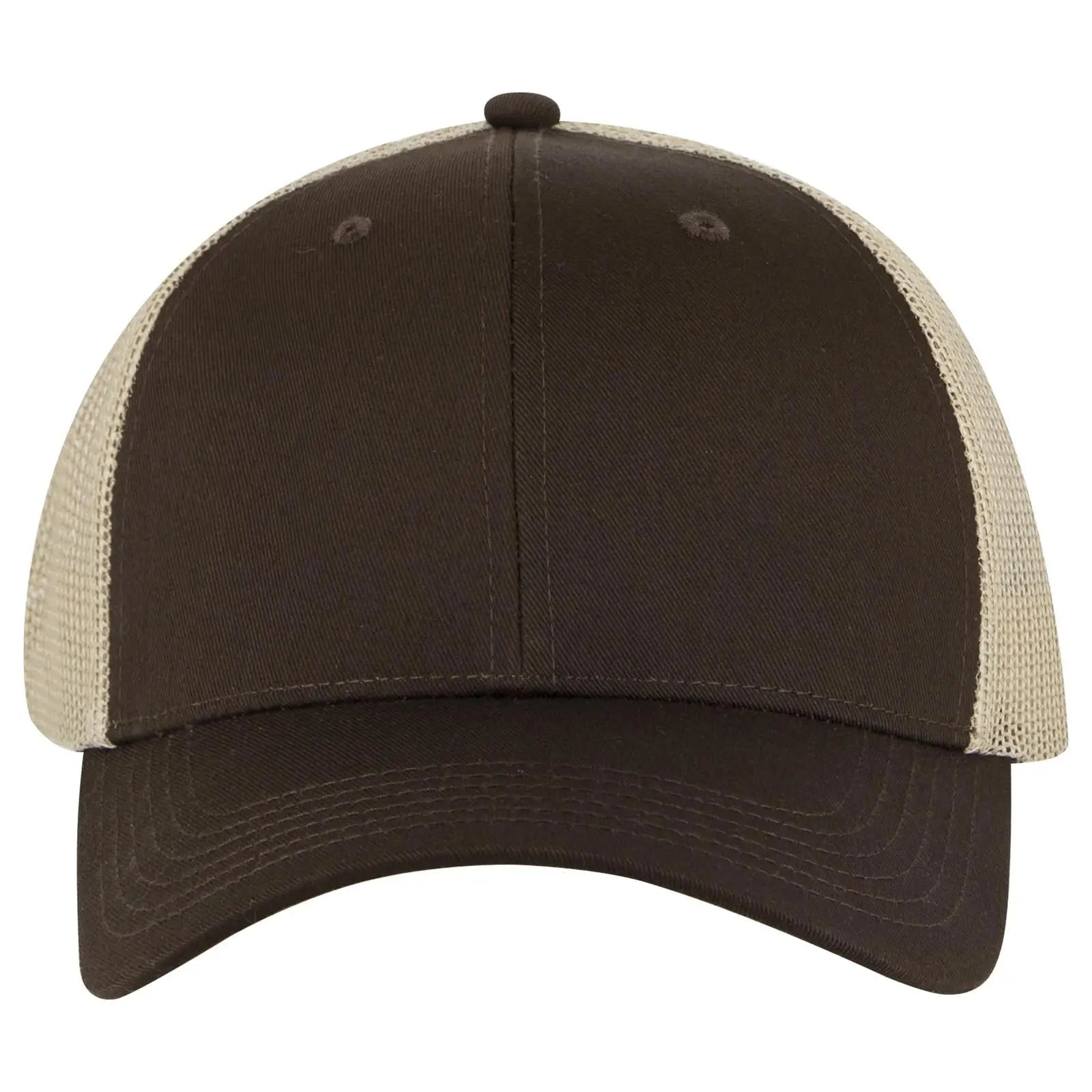 OTTO 83-473 6 Panel Low Profile Mesh Back Trucker Cap - Dk.Brn/Dk.Brn/Kha - Dk.Brn/Dk.Brn/Kha / 6 1/2’’ - 7 5/8’’
