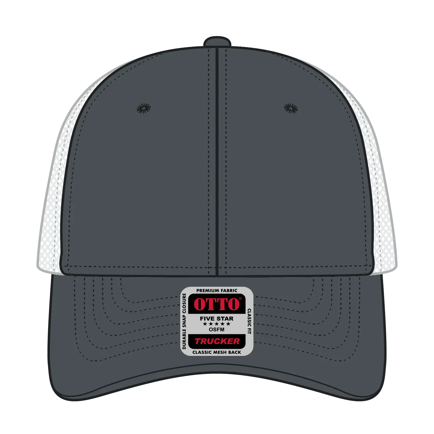 OTTO 83-473 6 Panel Low Profile Mesh Back Trucker Cap - Ch.Gry/Ch.Gry/Wht - Ch.Gry/Ch.Gry/Wht / 6 1/2’’ - 7 5/8’’