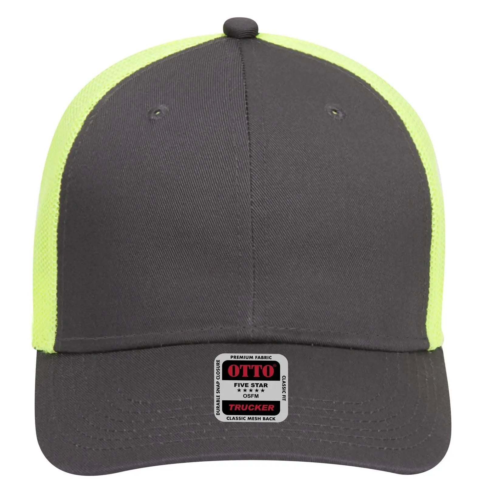OTTO 83-473 6 Panel Low Profile Mesh Back Trucker Cap - Ch.Gry/Ch.Gry/N.Yel - Ch.Gry/Ch.Gry/N.Yel / 6 1/2’’ - 7 5/8’’
