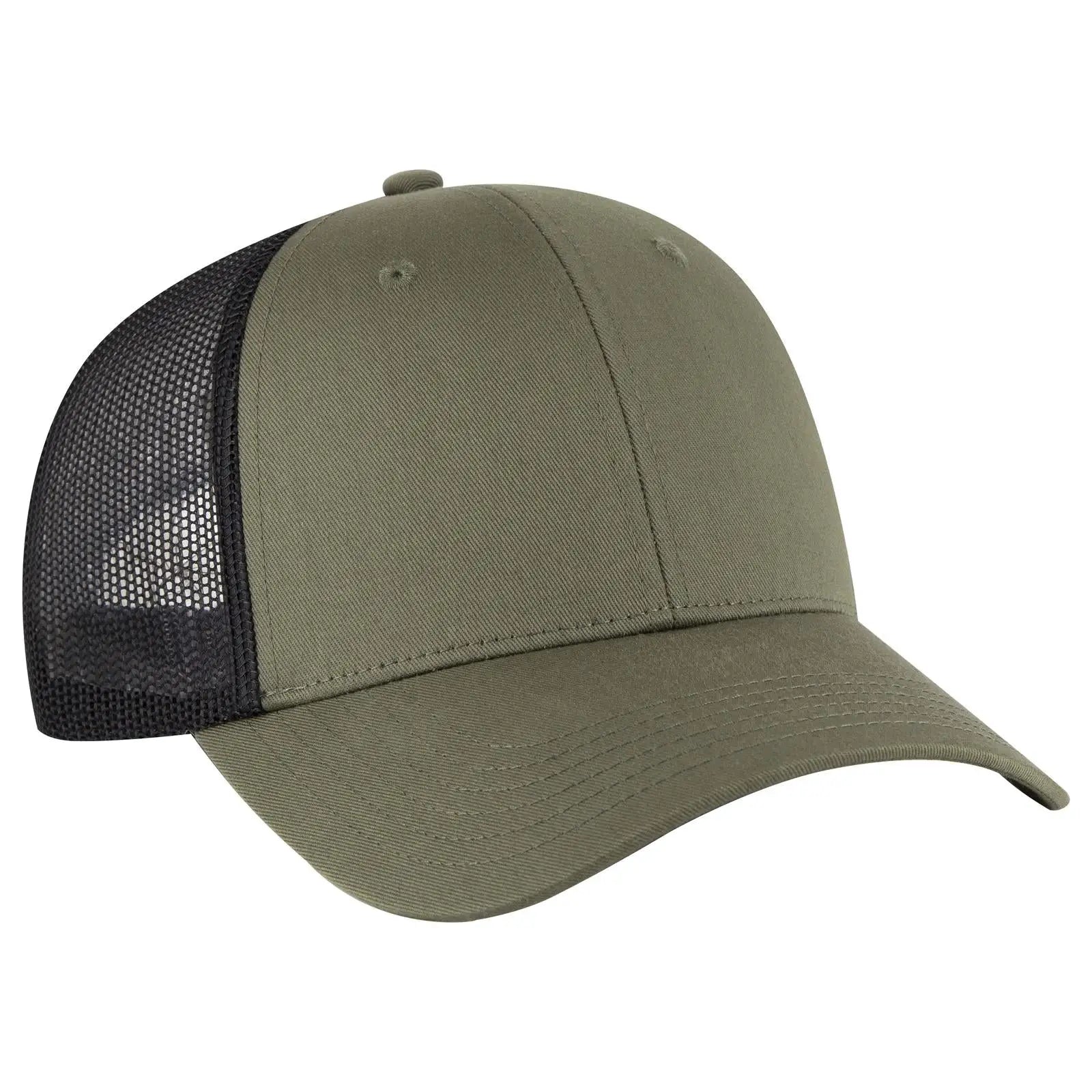 OTTO 83-473 6 Panel Low Profile Mesh Back Trucker Cap - Ol.Grn/Ol.Grn/Blk - Ol.Grn/Ol.Grn/Blk / 6 1/2’’ - 7 5/8’’