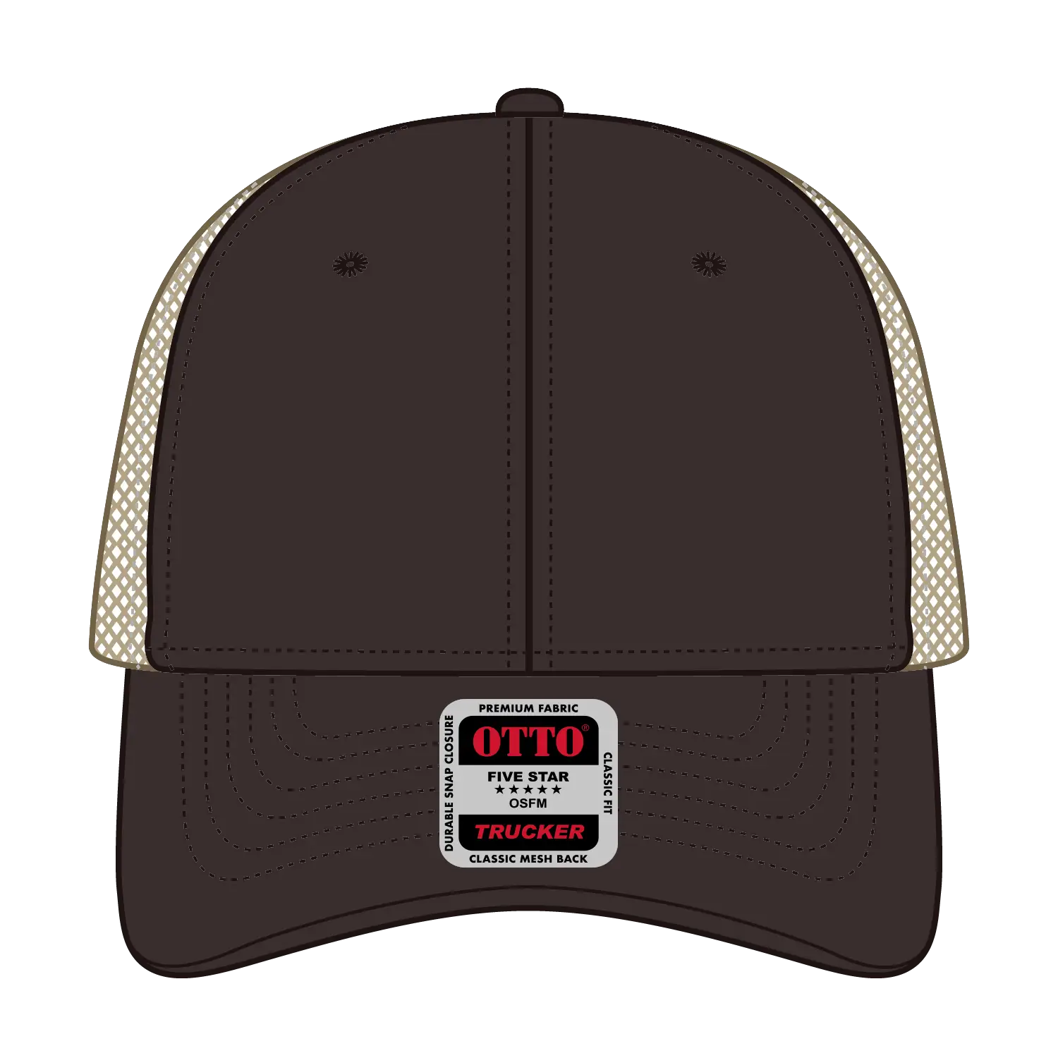 OTTO 83-473 6 Panel Low Profile Mesh Back Trucker Cap - Dk.Brn/Dk.Brn/Kha - Dk.Brn/Dk.Brn/Kha / 6 1/2’’ - 7 5/8’’
