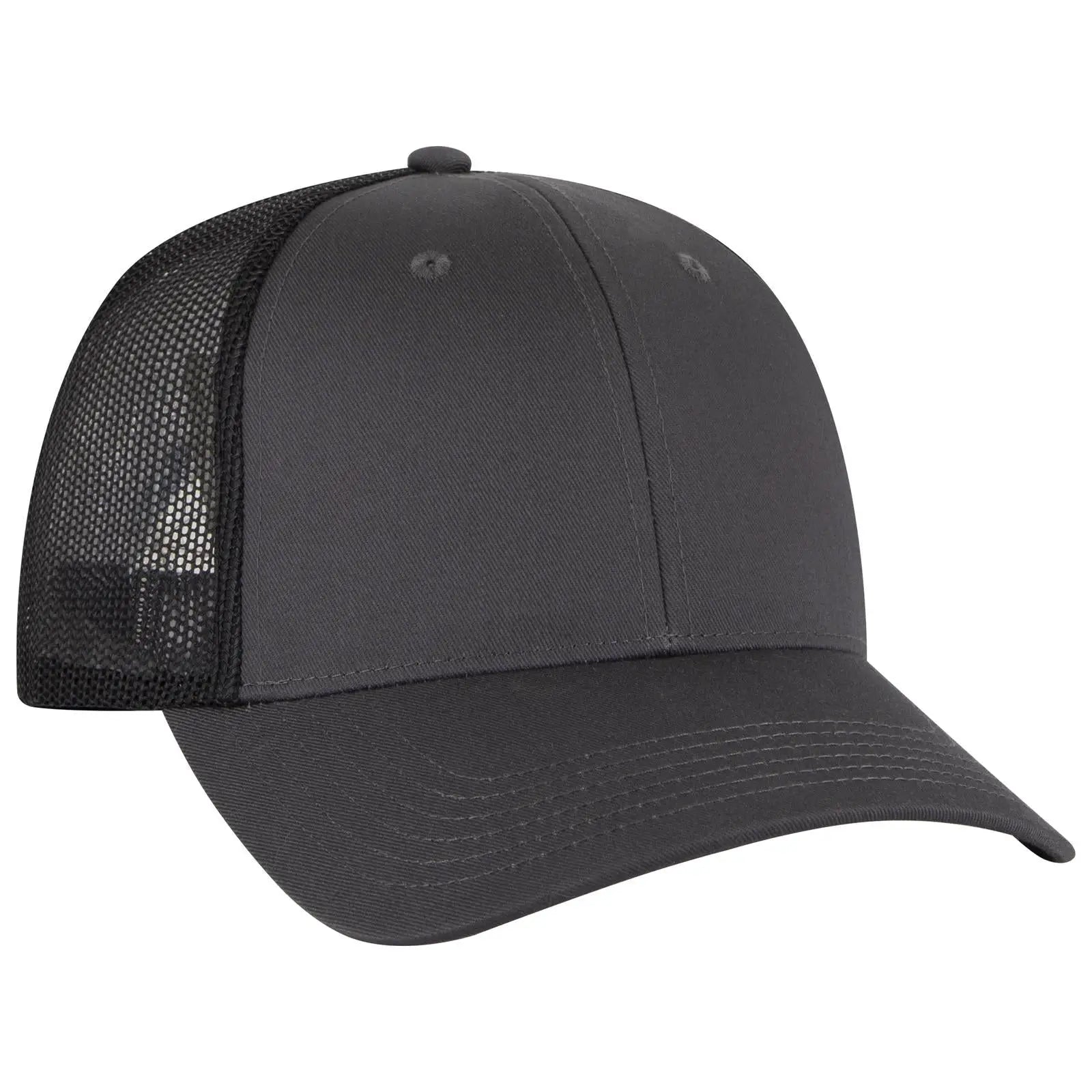 OTTO 83-473 6 Panel Low Profile Mesh Back Trucker Cap - Ch.Gry/Ch.Gry/Blk - Ch.Gry/Ch.Gry/Blk / 6 1/2’’ - 7 5/8’’