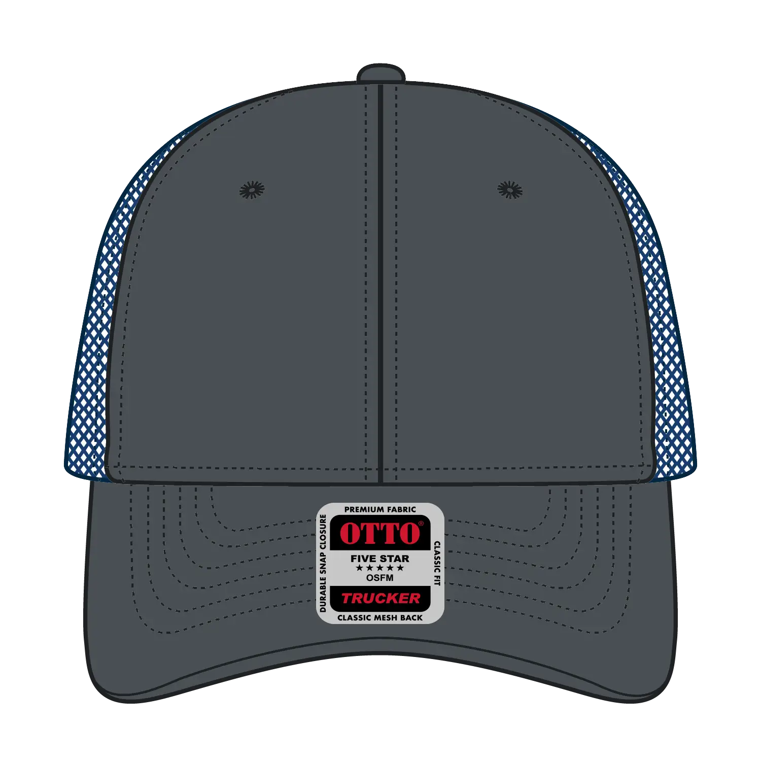 OTTO 83-473 6 Panel Low Profile Mesh Back Trucker Cap - Ch.Gry/CH.Gry/N.Blu - Ch.Gry/CH.Gry/N.Blu / 6 1/2’’ - 7 5/8’’