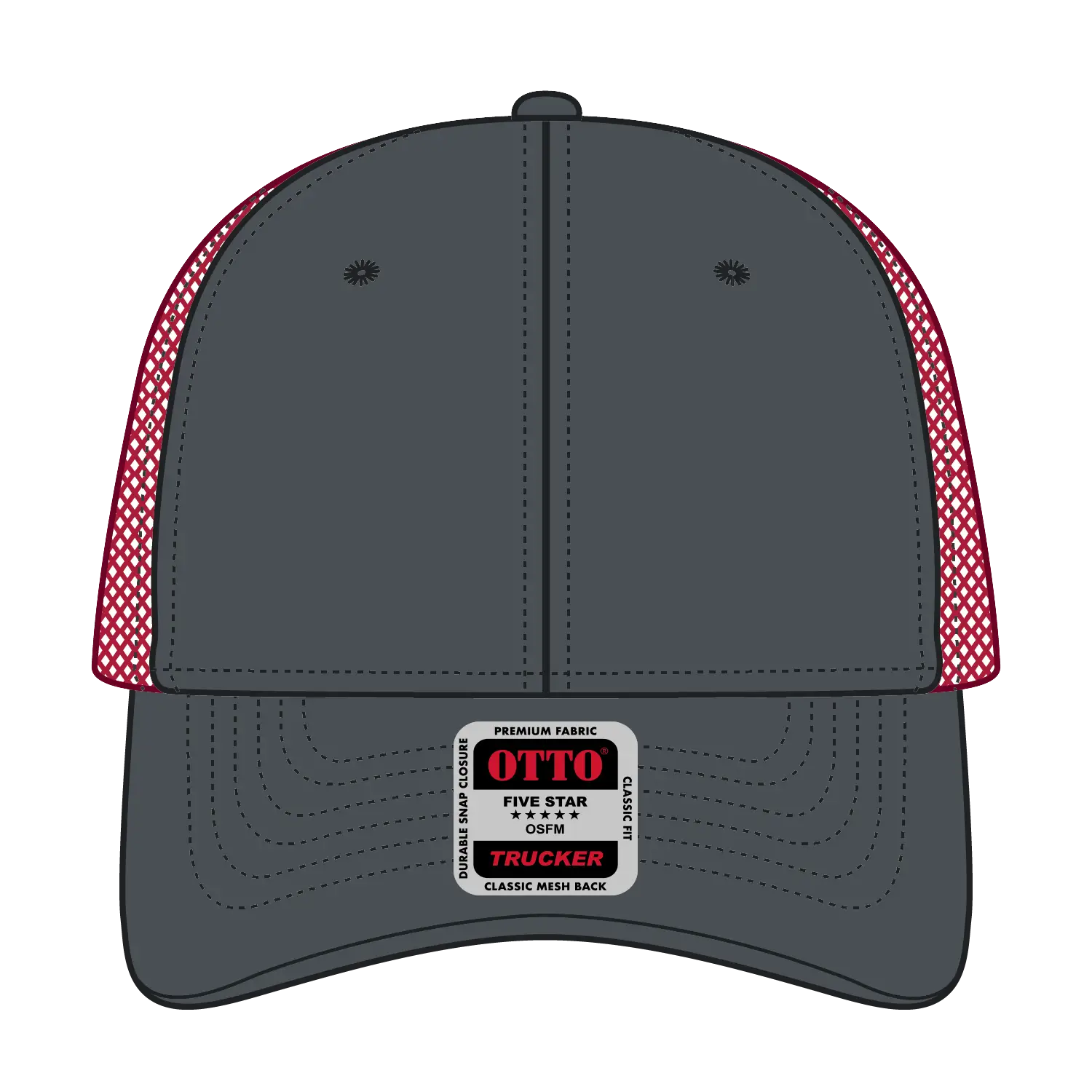 OTTO 83-473 6 Panel Low Profile Mesh Back Trucker Cap - Ch.Gry/Ch.Gry/Red - Ch.Gry/Ch.Gry/Red / 6 1/2’’ - 7 5/8’’