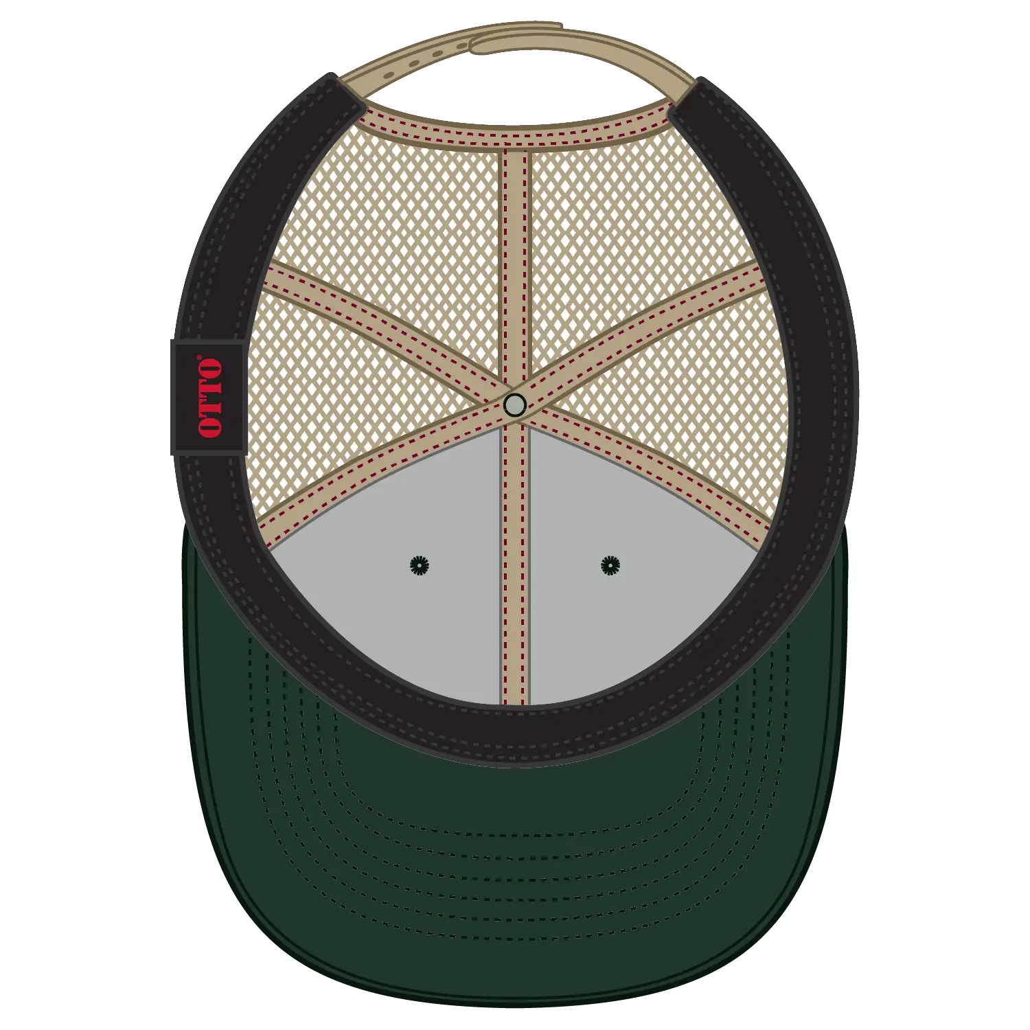 OTTO 83-473 6 Panel Low Profile Mesh Back Trucker Cap - Dk.Grn/Dk.Grn/Kha - Dk.Grn/Dk.Grn/Kha / 6 1/2’’ - 7 5/8’’