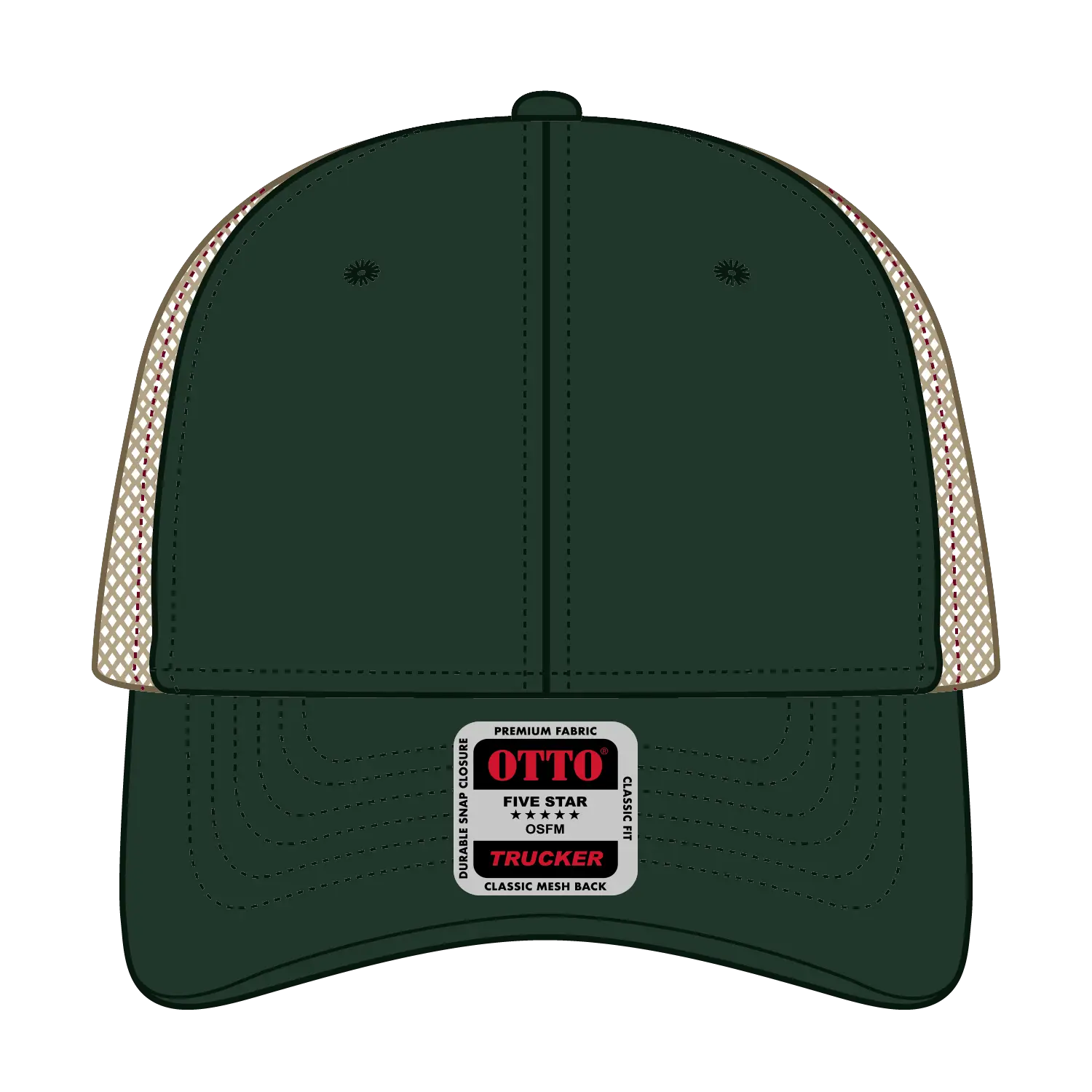 OTTO 83-473 6 Panel Low Profile Mesh Back Trucker Cap - Dk.Grn/Dk.Grn/Kha - Dk.Grn/Dk.Grn/Kha / 6 1/2’’ - 7 5/8’’