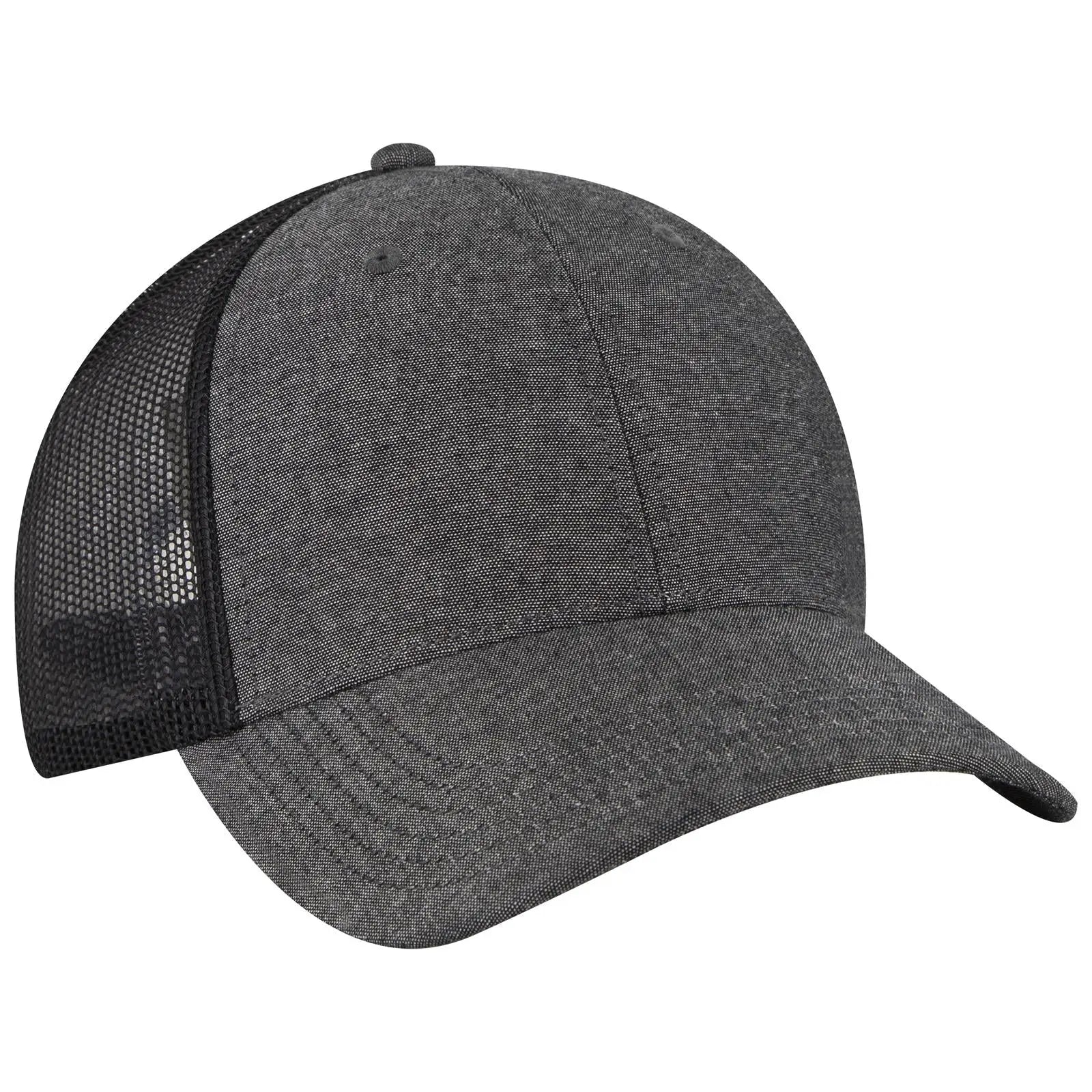OTTO 83-473 6 Panel Low Profile Mesh Back Trucker Cap - Black - Black / 6 1/2’’ - 7 5/8’’