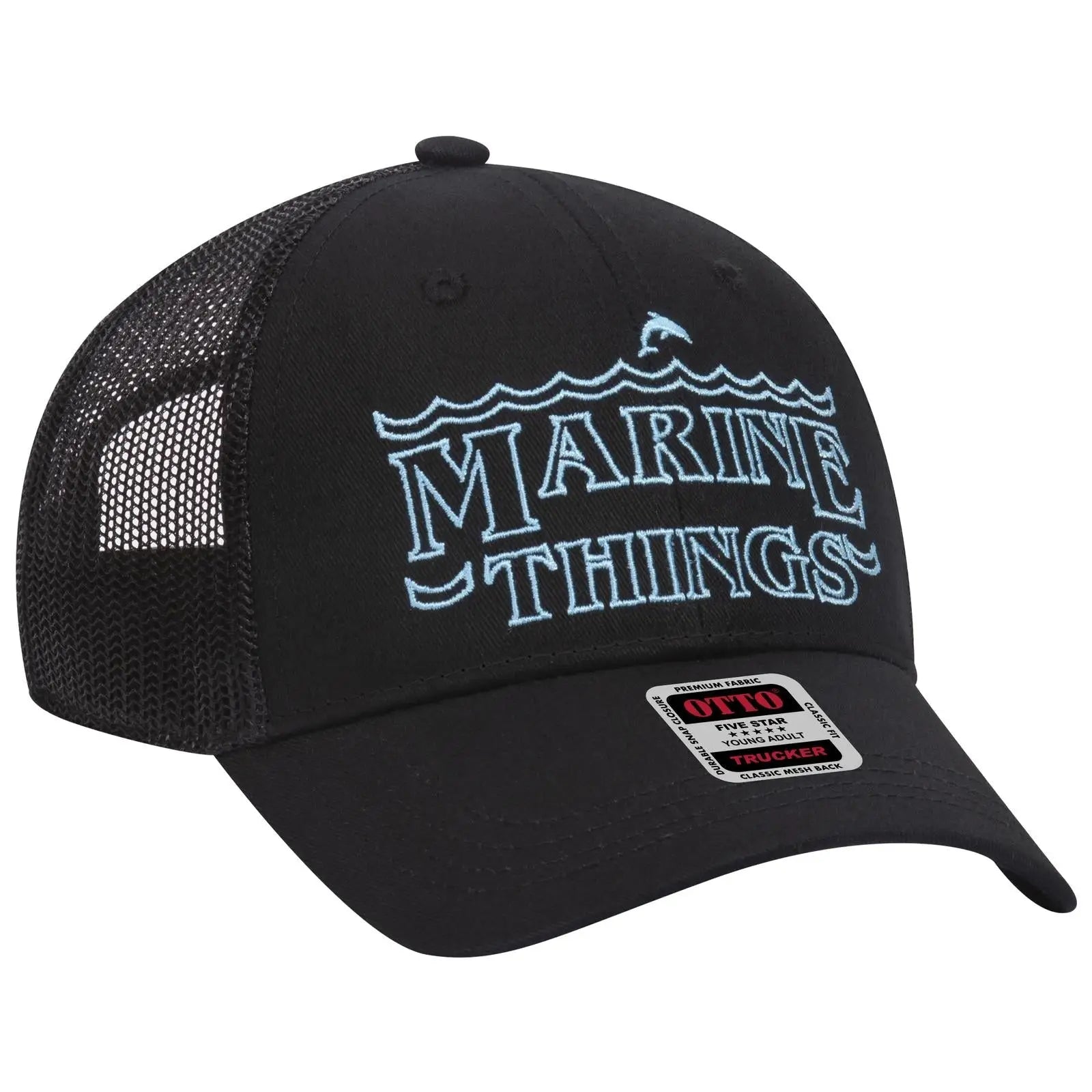 OTTO 83-473 6 Panel Low Profile Mesh Back Trucker Cap - Black