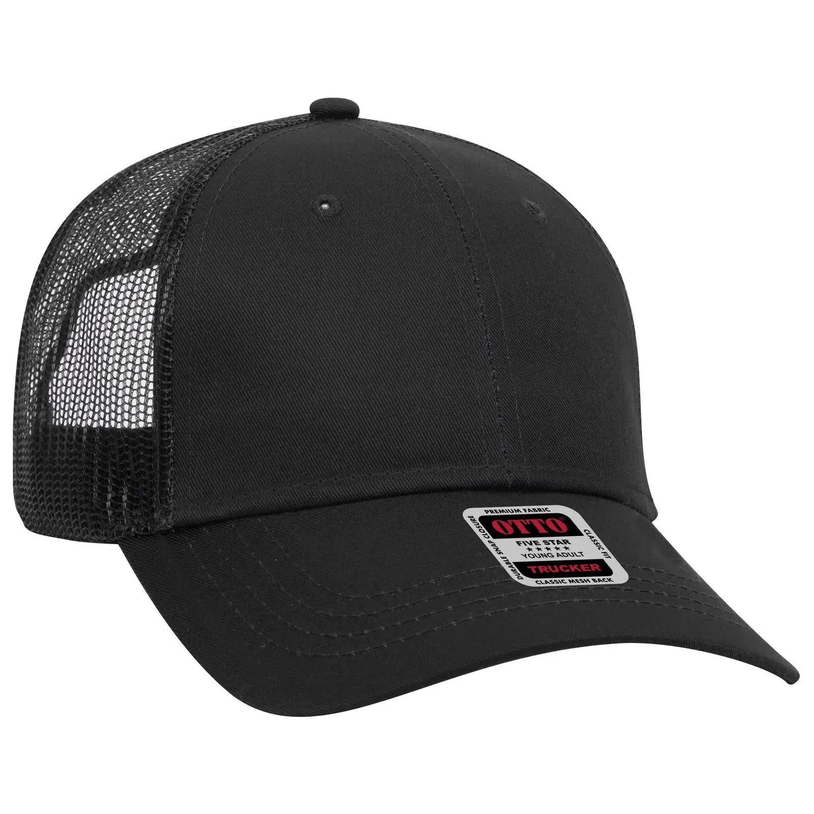 OTTO 83-473 6 Panel Low Profile Mesh Back Trucker Cap - Black