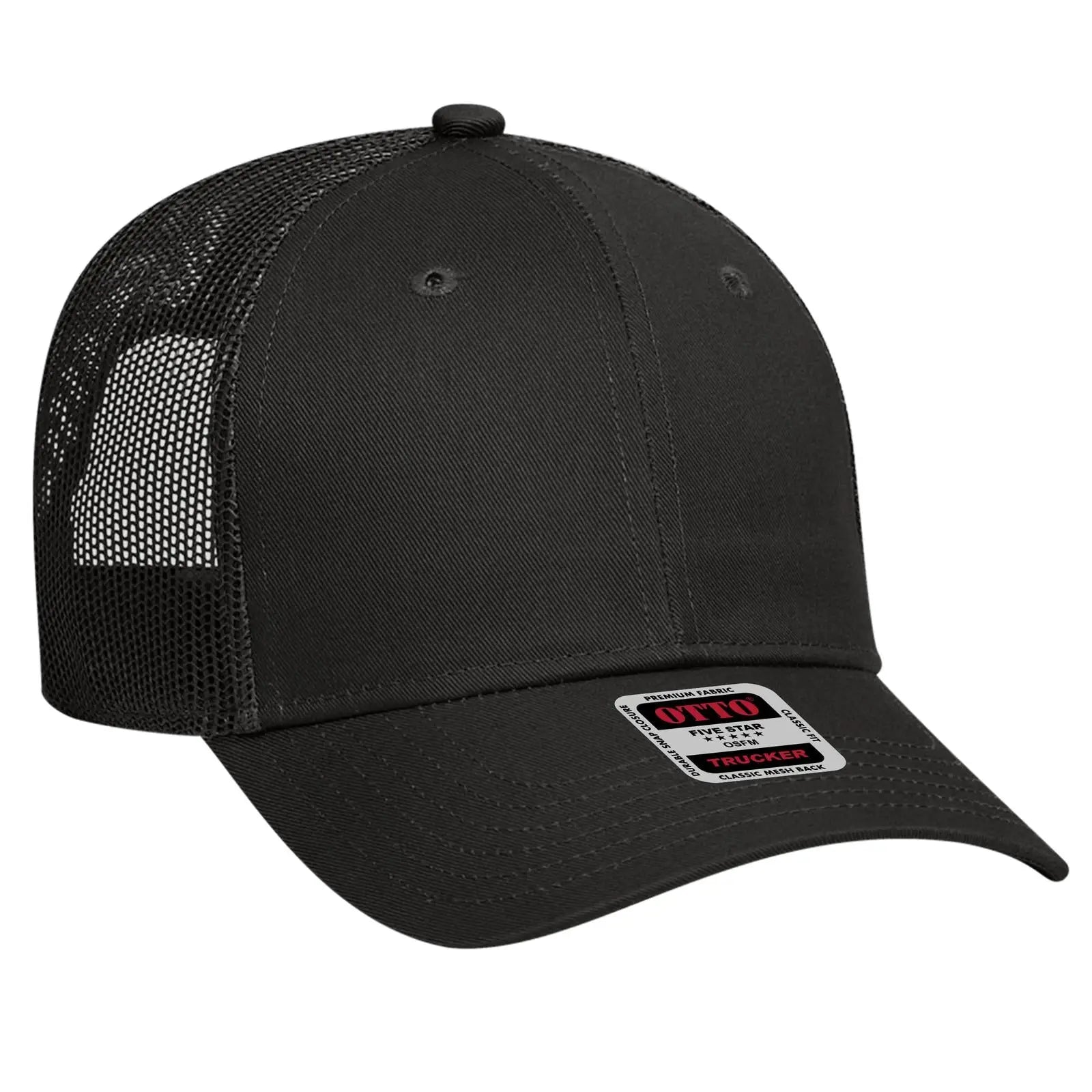 OTTO 83-473 6 Panel Low Profile Mesh Back Trucker Cap - Black