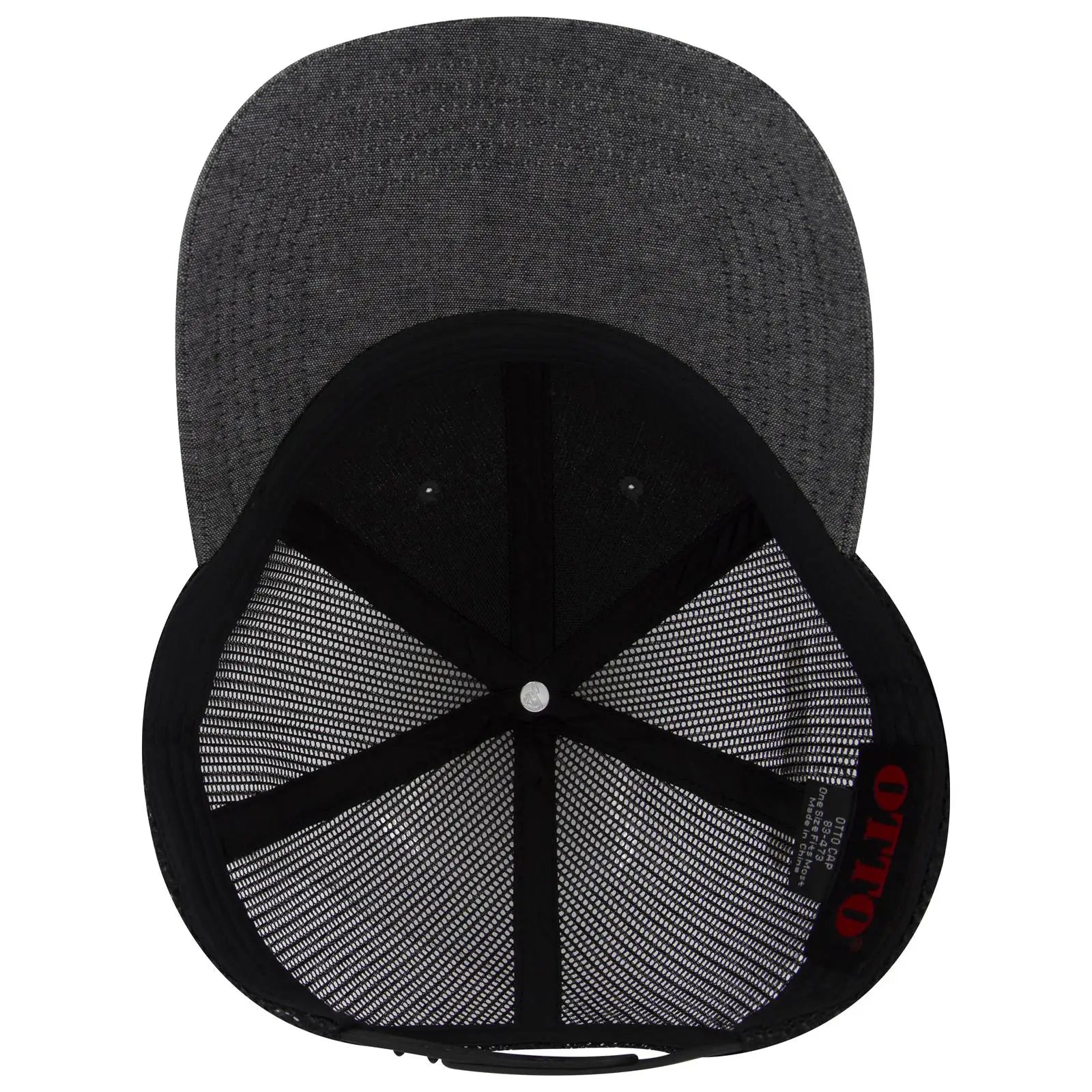 OTTO 83-473 6 Panel Low Profile Mesh Back Trucker Cap - Black - Black / 6 1/2’’ - 7 5/8’’