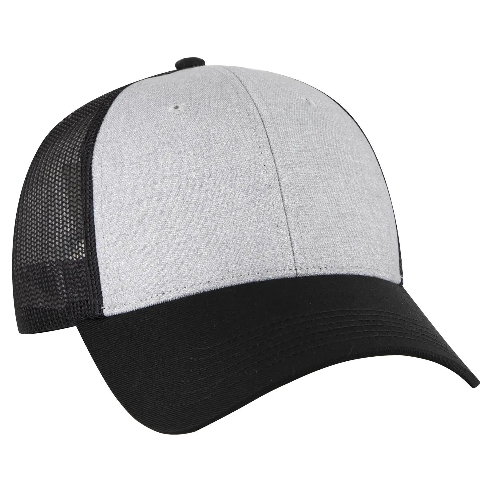 OTTO 83-473 6 Panel Low Profile Mesh Back Trucker Cap - Black/Heather Gray/Black - Black/Heather Gray/Black / 6 1/2’’