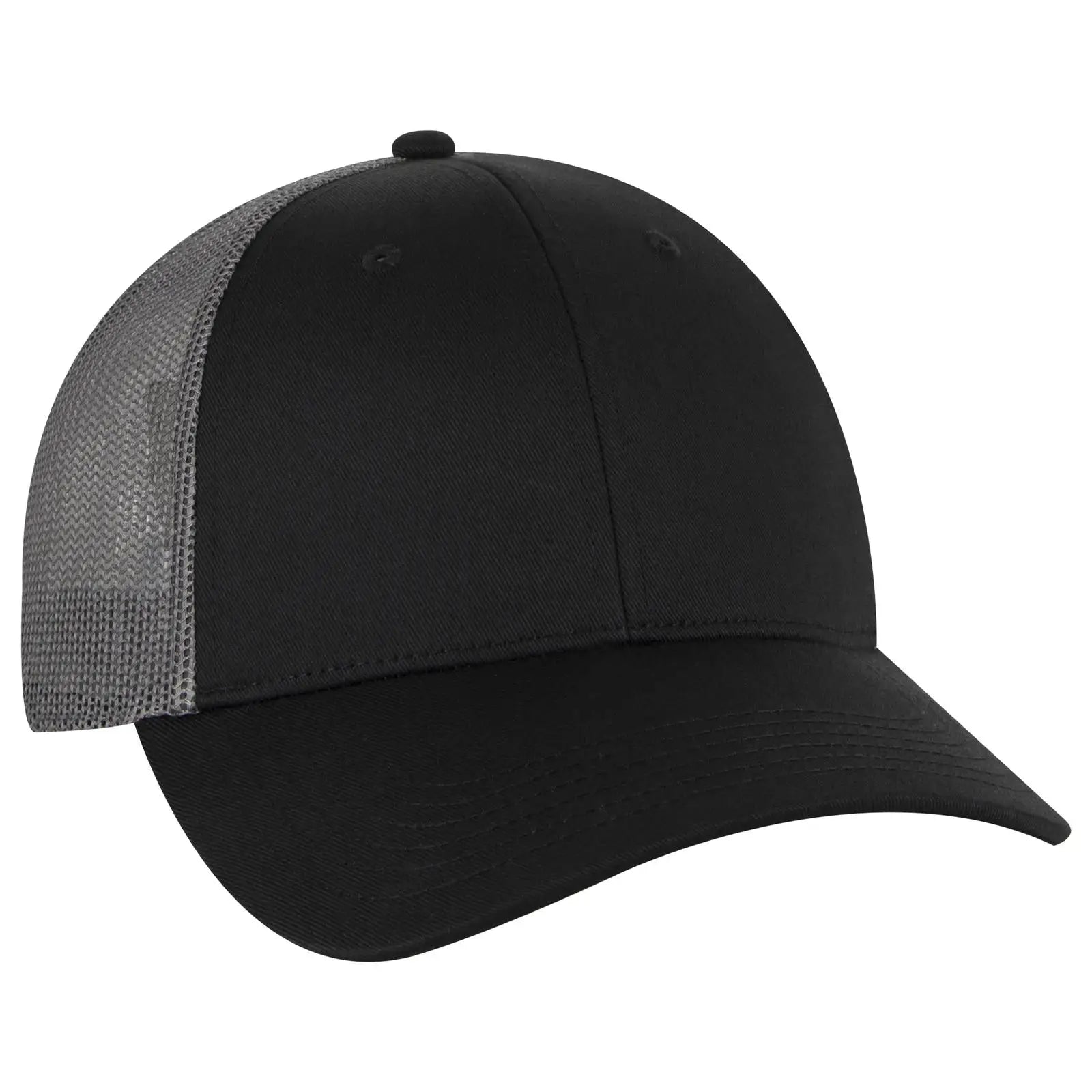 OTTO 83-473 6 Panel Low Profile Mesh Back Trucker Cap - Blk/Blk/Ch.Gry - Blk/Blk/Ch.Gry / 6 1/2’’ - 7 5/8’’