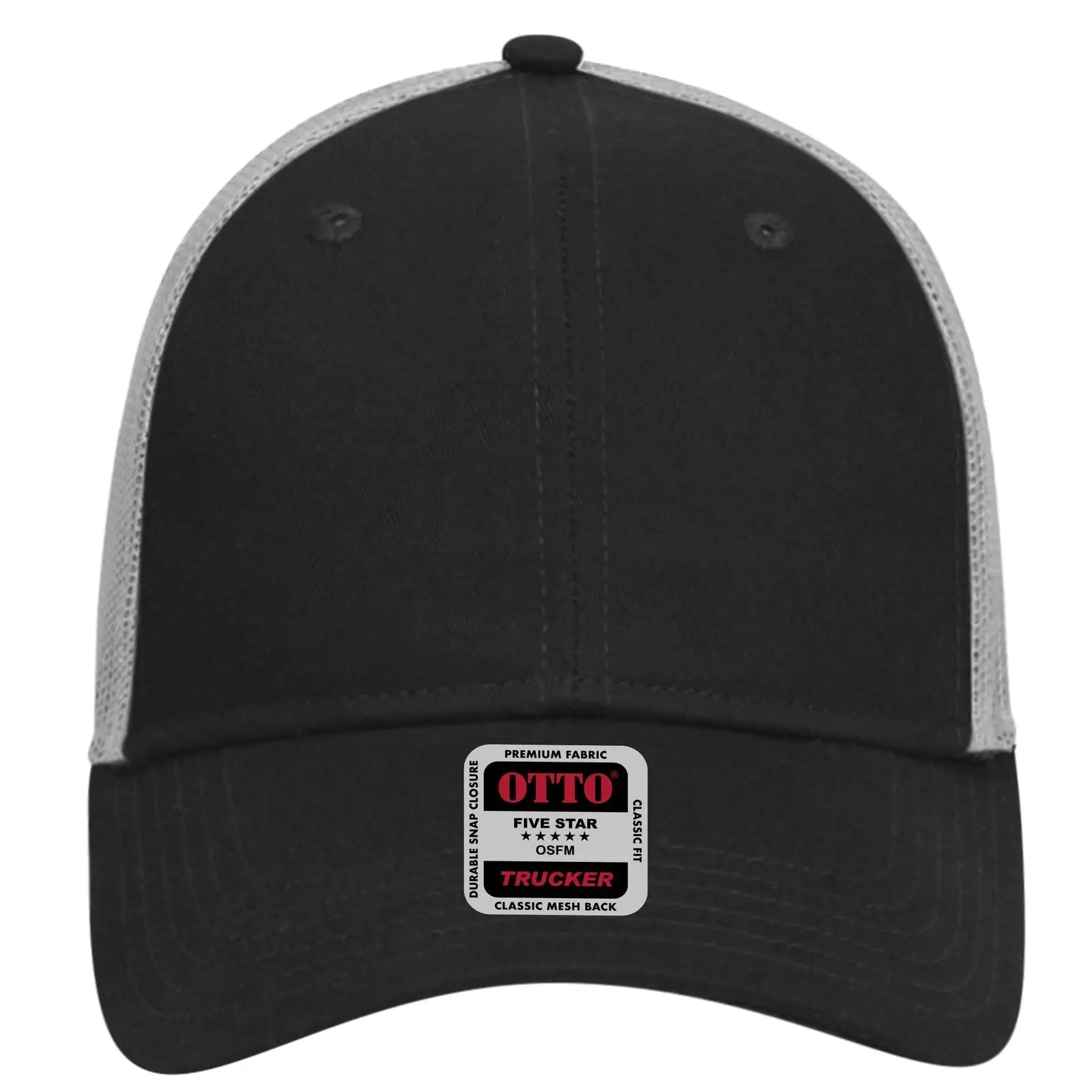 OTTO 83-473 6 Panel Low Profile Mesh Back Trucker Cap - Blk/Blk/Gry - Blk/Blk/Gry / 6 1/2’’ - 7 5/8’’
