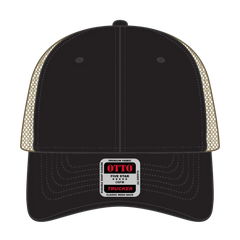 OTTO 83-473 6 Panel Low Profile Mesh Back Trucker Cap - Blk/Blk/Kha - Blk/Blk/Kha / 6 1/2’’ - 7 5/8’’