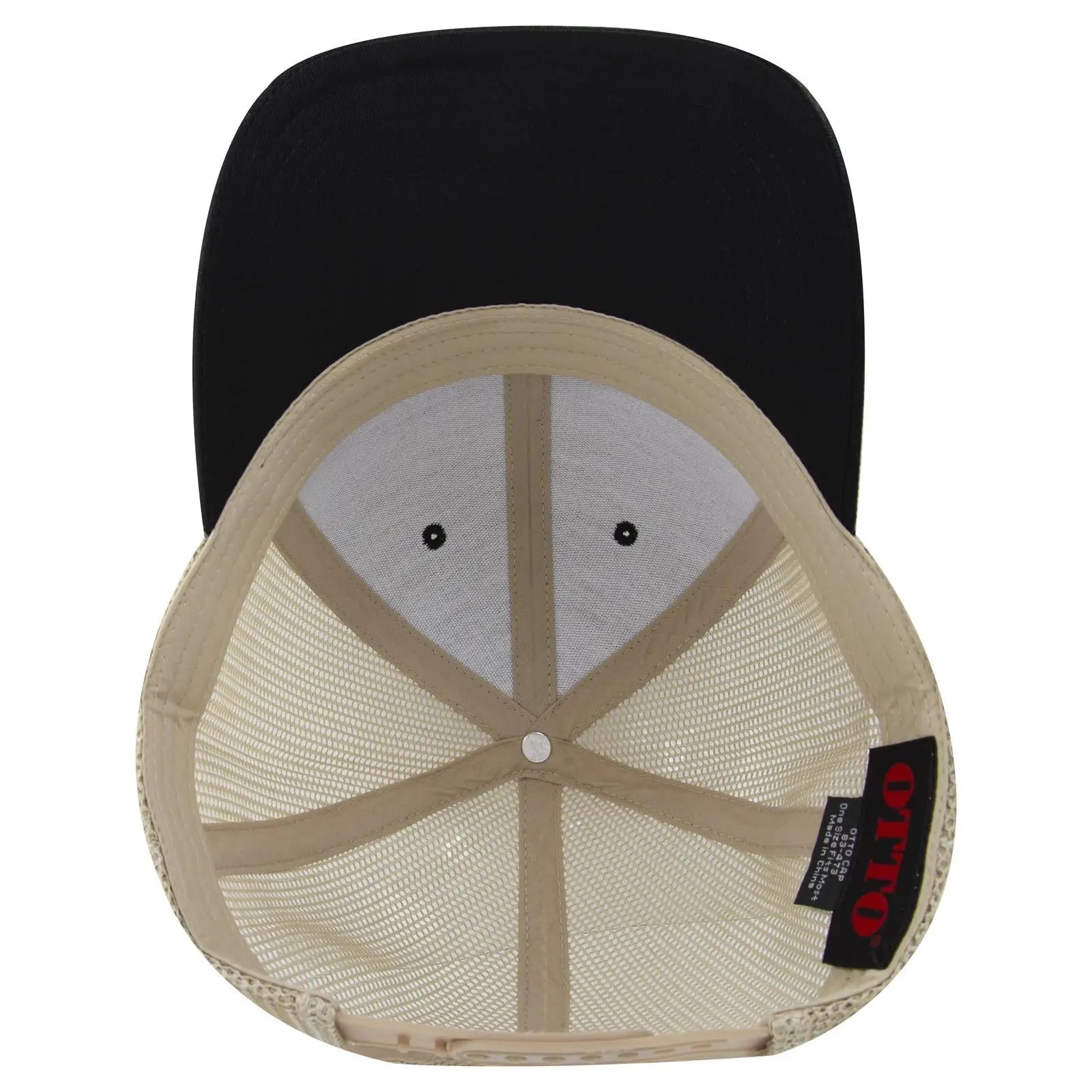 OTTO 83-473 6 Panel Low Profile Mesh Back Trucker Cap - Blk/Blk/Kha - Blk/Blk/Kha / 6 1/2’’ - 7 5/8’’