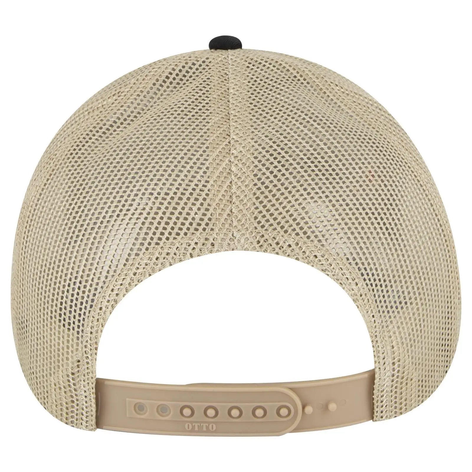 OTTO 83-473 6 Panel Low Profile Mesh Back Trucker Cap - Blk/Blk/Kha - Blk/Blk/Kha / 6 1/2’’ - 7 5/8’’